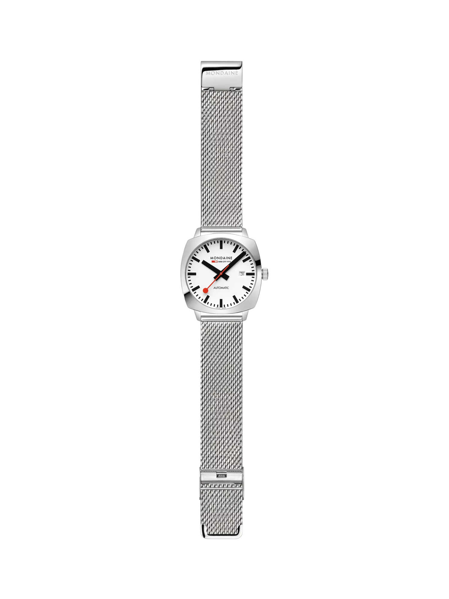 Mondaine Cushion Automatic watch 39mm silver stainless steel - British product