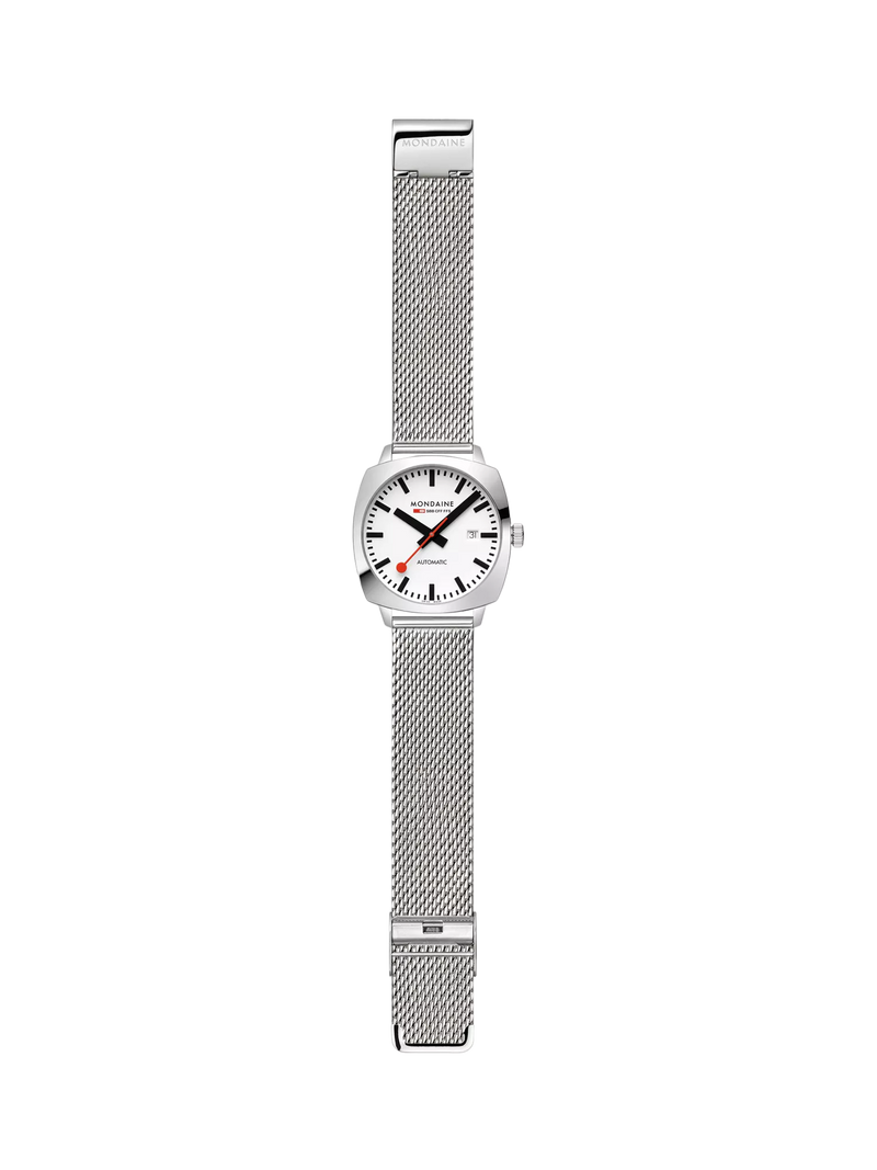 Mondaine Cushion Automatic watch 39mm silver stainless steel - British product