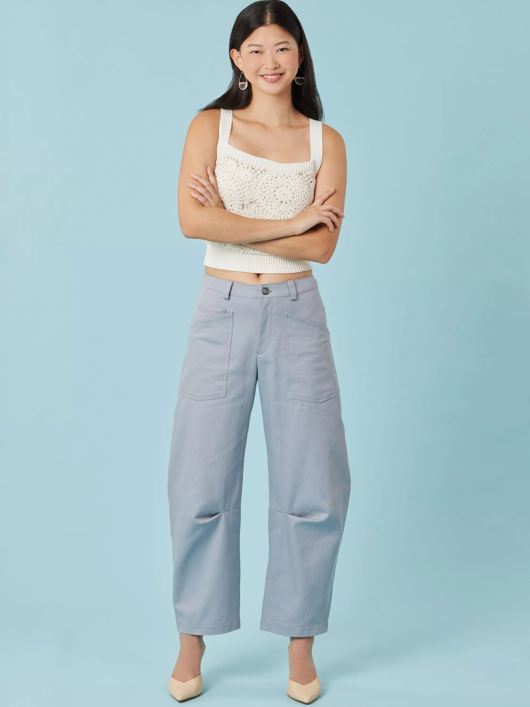 Simplicity sewing pattern barrel leg pants and shorts, imported from the UK