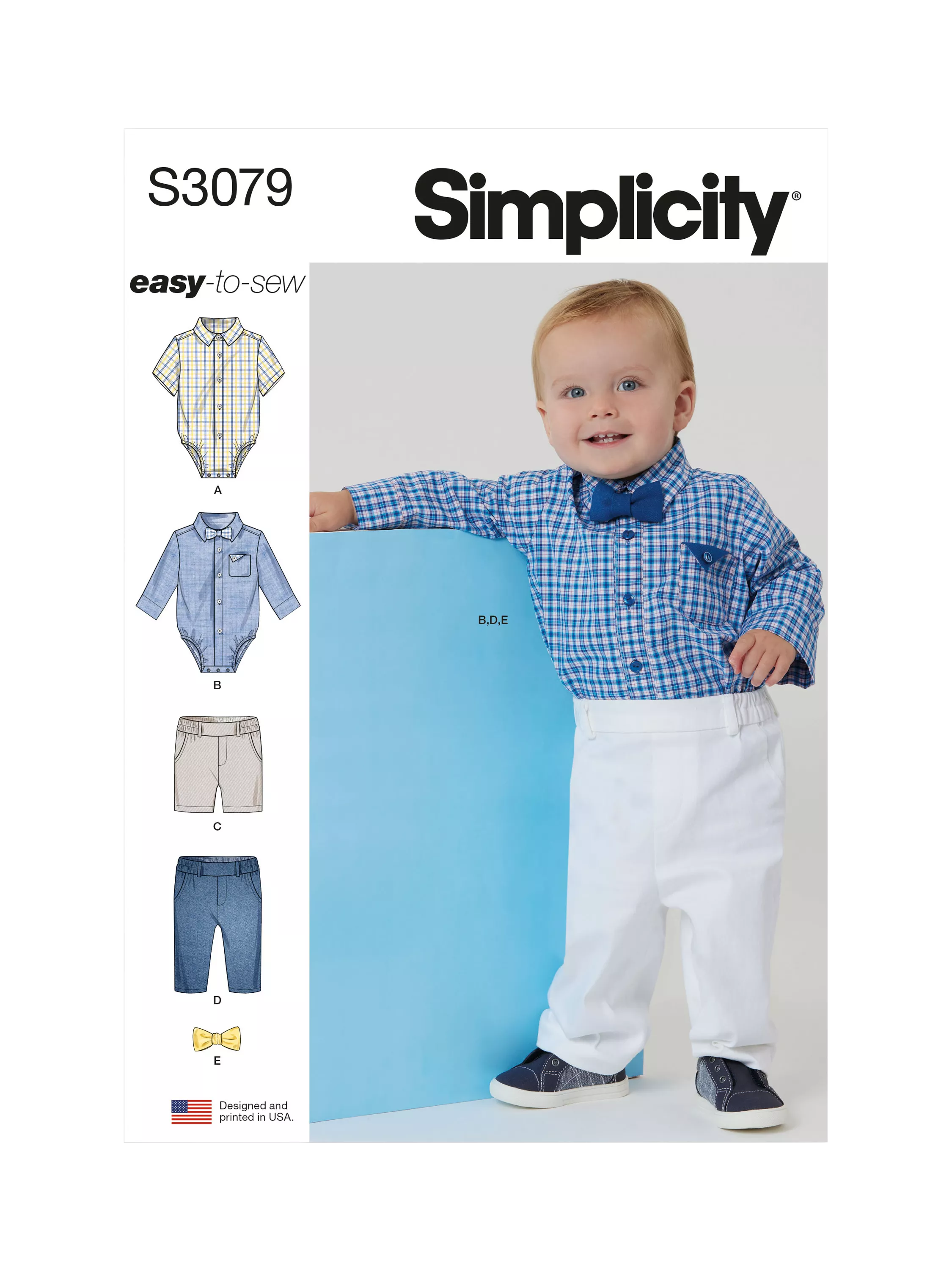 Simplicity sewing pattern baby bodysuit shorts and pants, imported from the UK