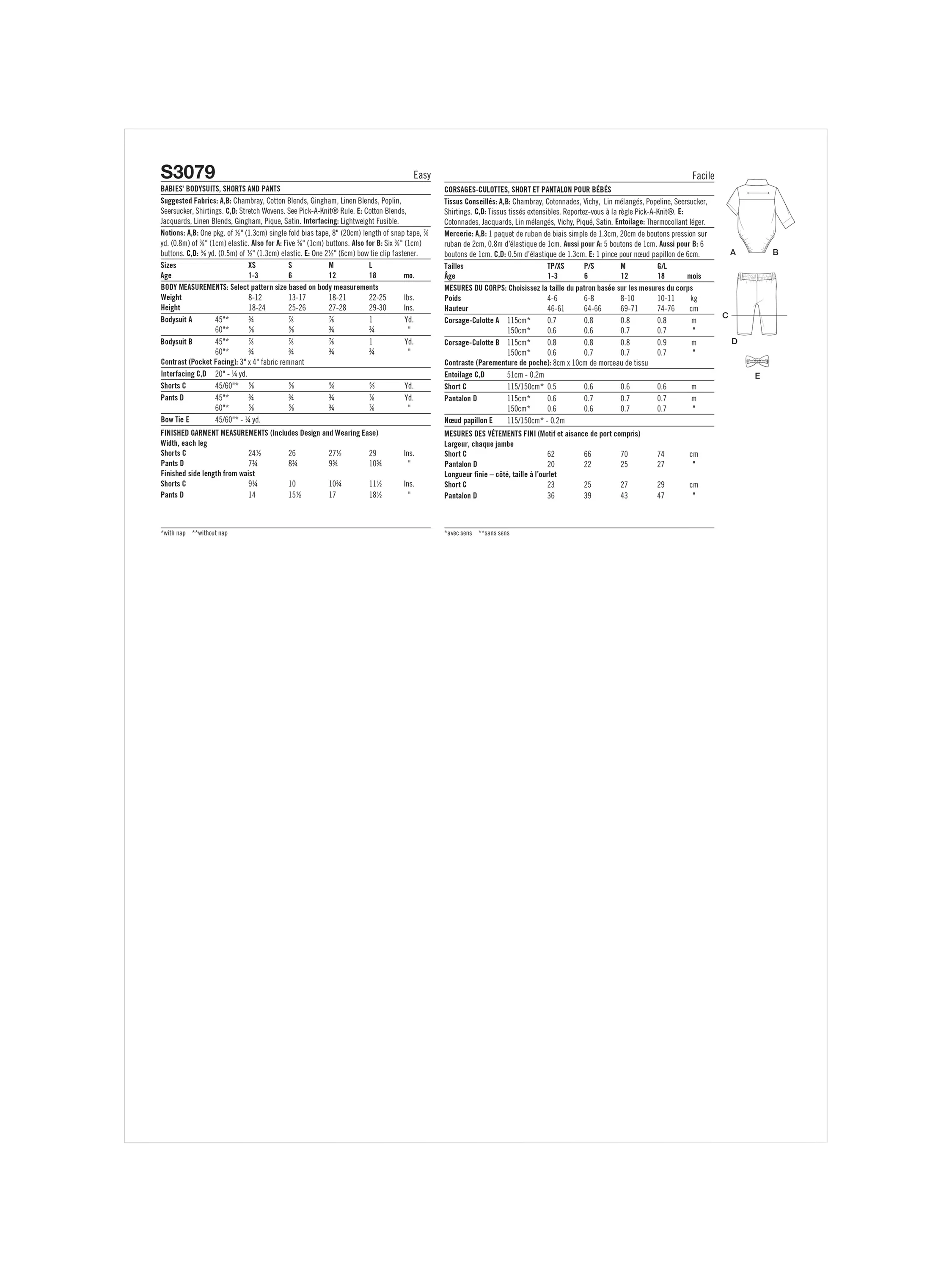 Simplicity sewing pattern baby bodysuit shorts and pants, imported from the UK