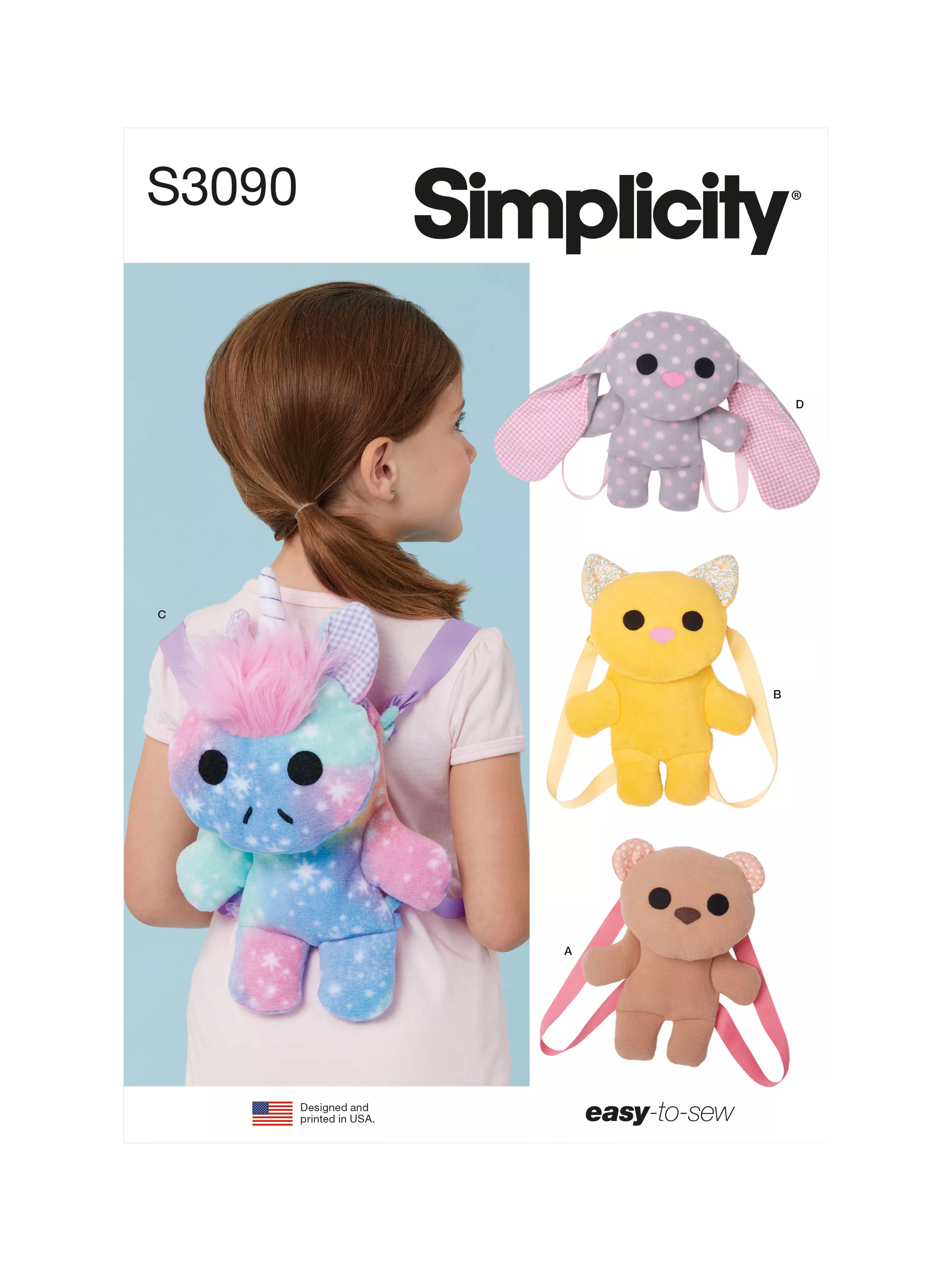 Simplicity padded animal bags sewing pattern S3090, imported from the UK