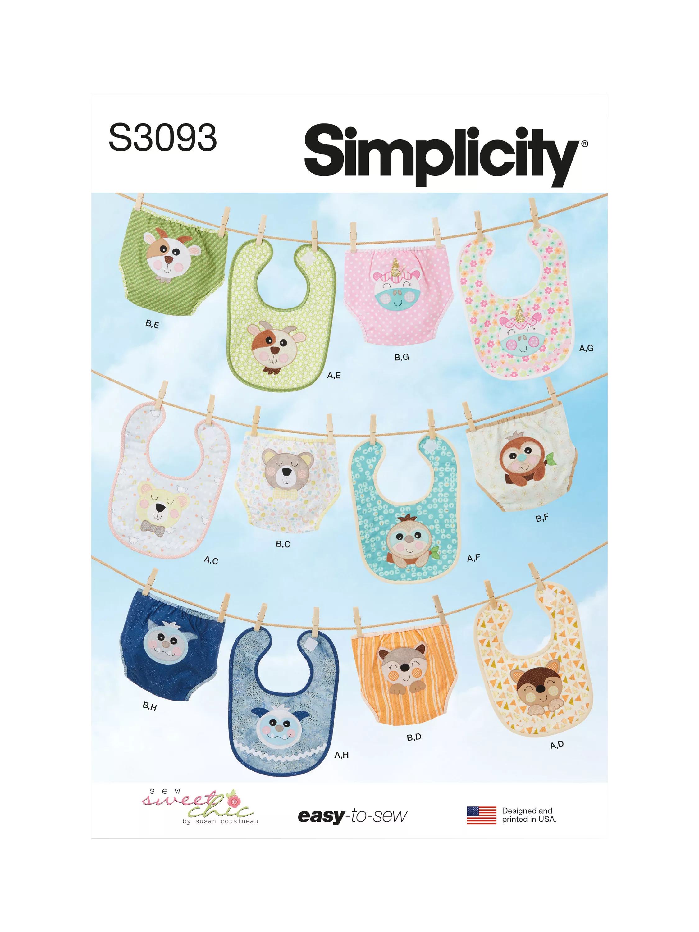 Simplicity sewing pattern padded bib and nappy cover S3093 (British brand)