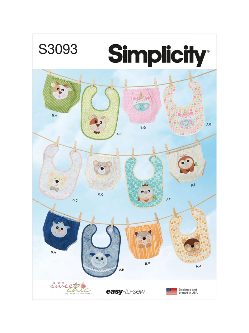 Simplicity sewing pattern padded bib and nappy cover S3093 (British brand)