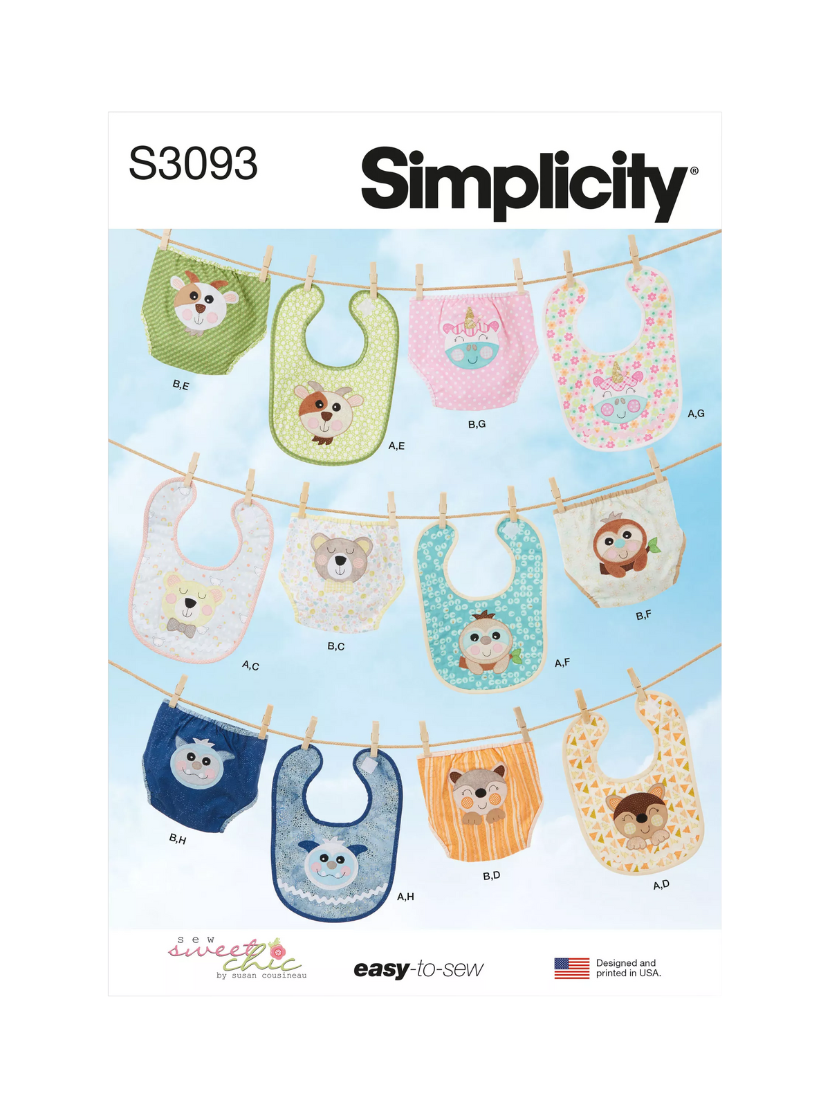 Simplicity sewing pattern padded bib and nappy cover S3093 (British brand)