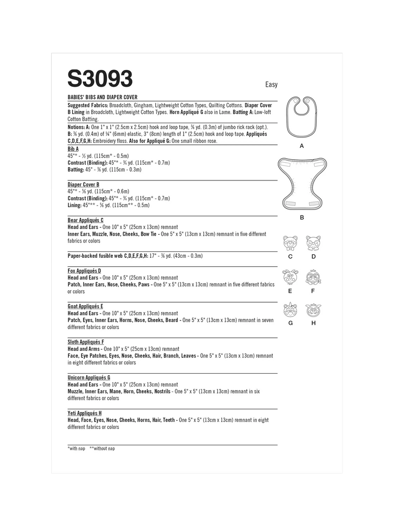 Simplicity sewing pattern padded bib and nappy cover S3093 (British brand)