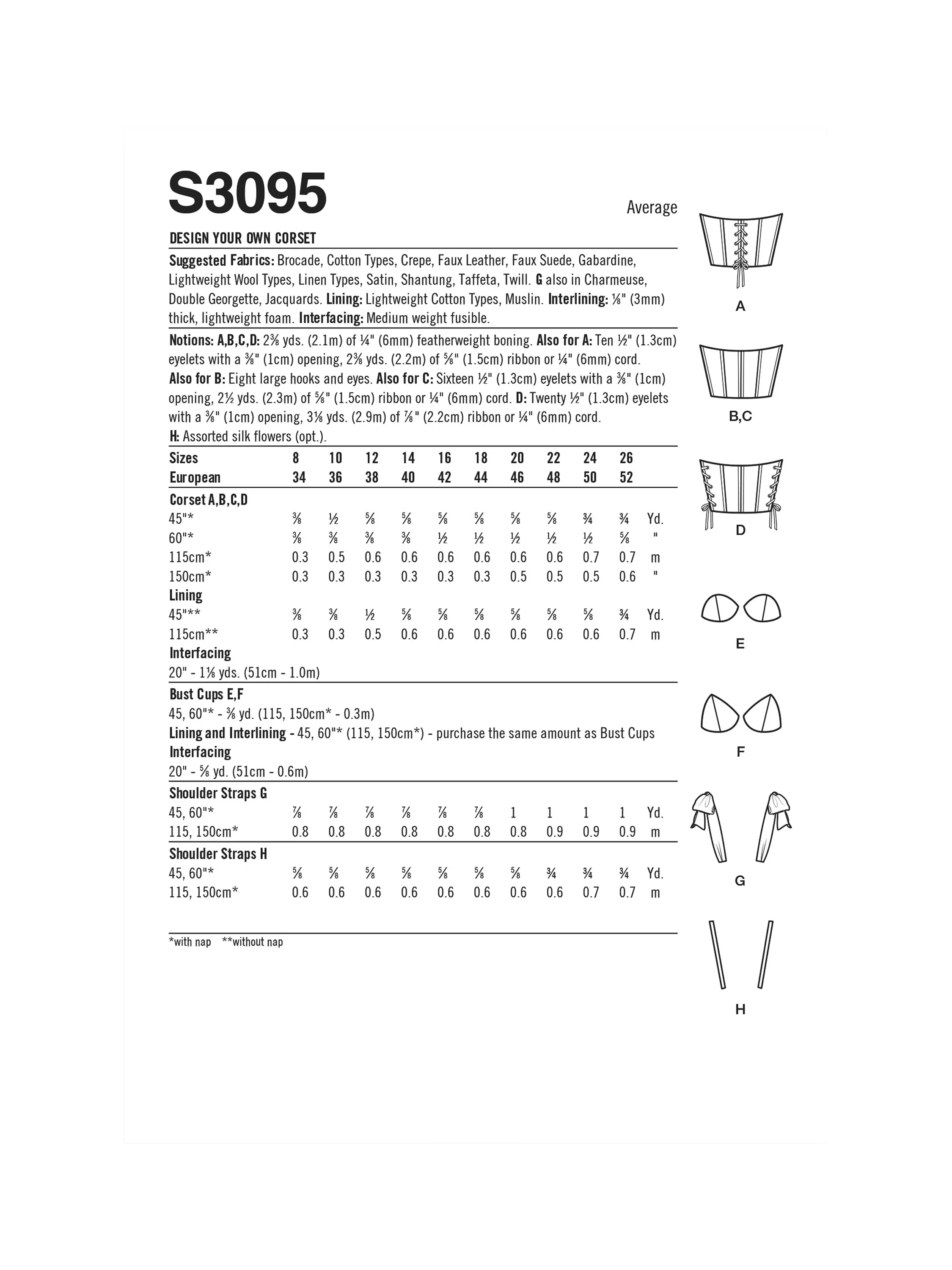 Simplicity Design Your Own corset sewing pattern S3095, imported from the UK
