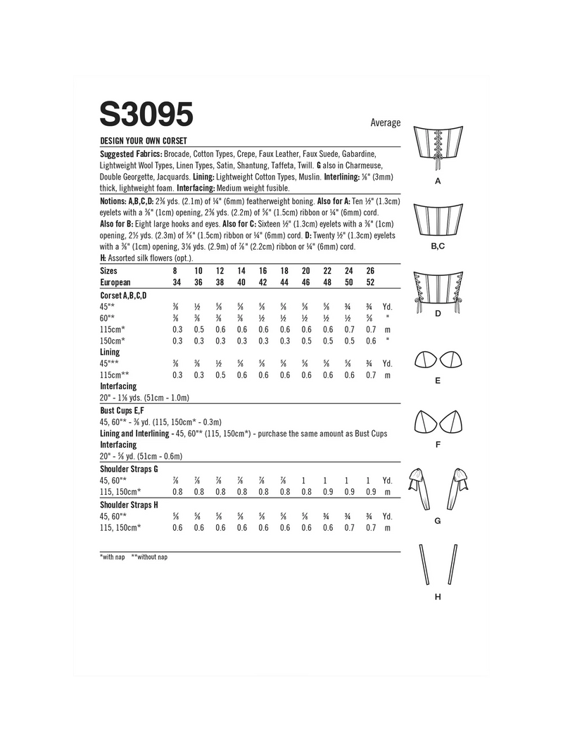 Simplicity Design Your Own corset sewing pattern S3095, imported from the UK