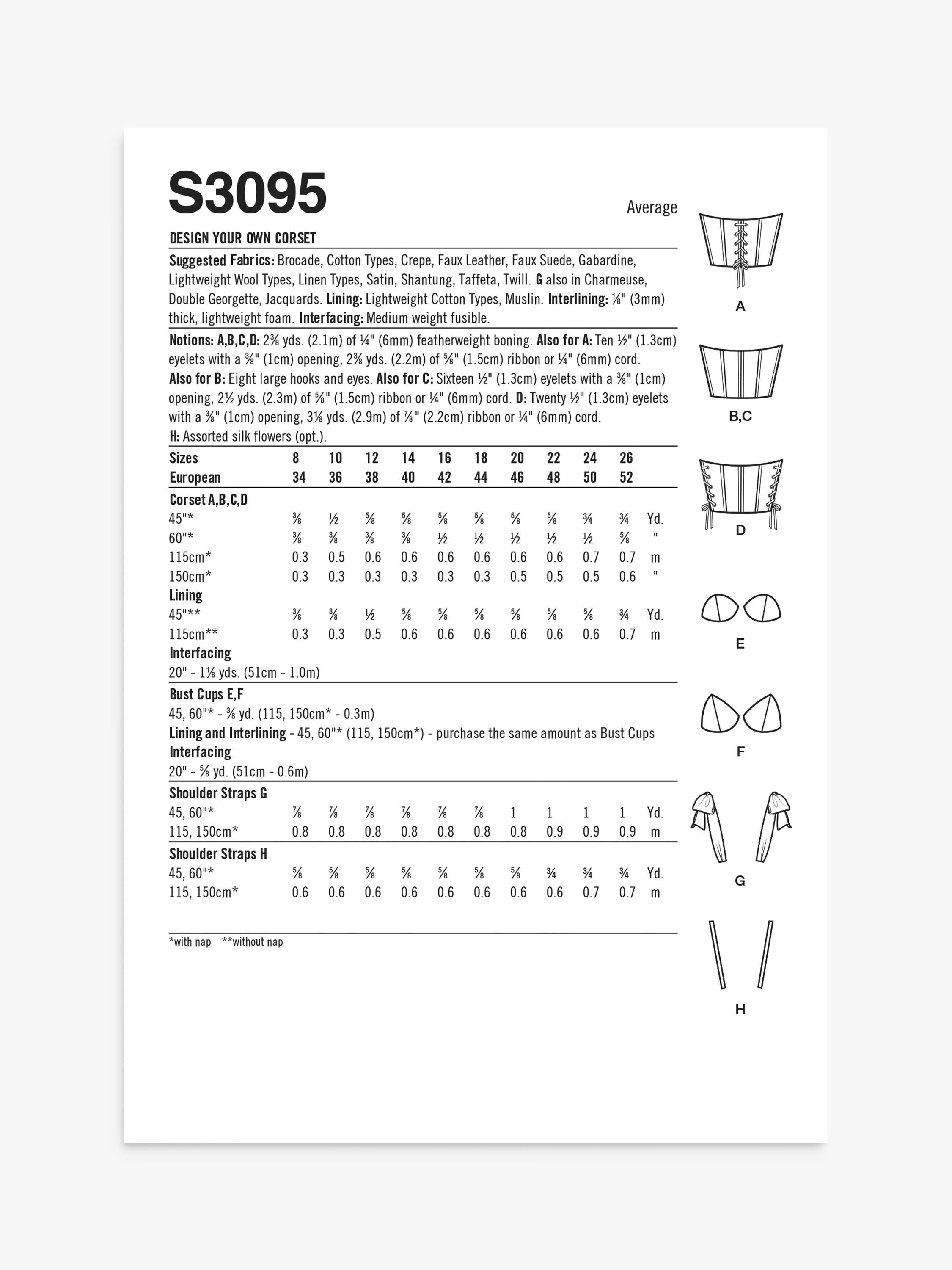 Simplicity Design Your Own corset sewing pattern S3095, imported from the UK