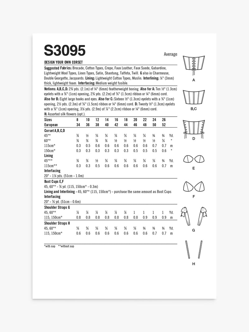 Simplicity Design Your Own corset sewing pattern S3095, imported from the UK
