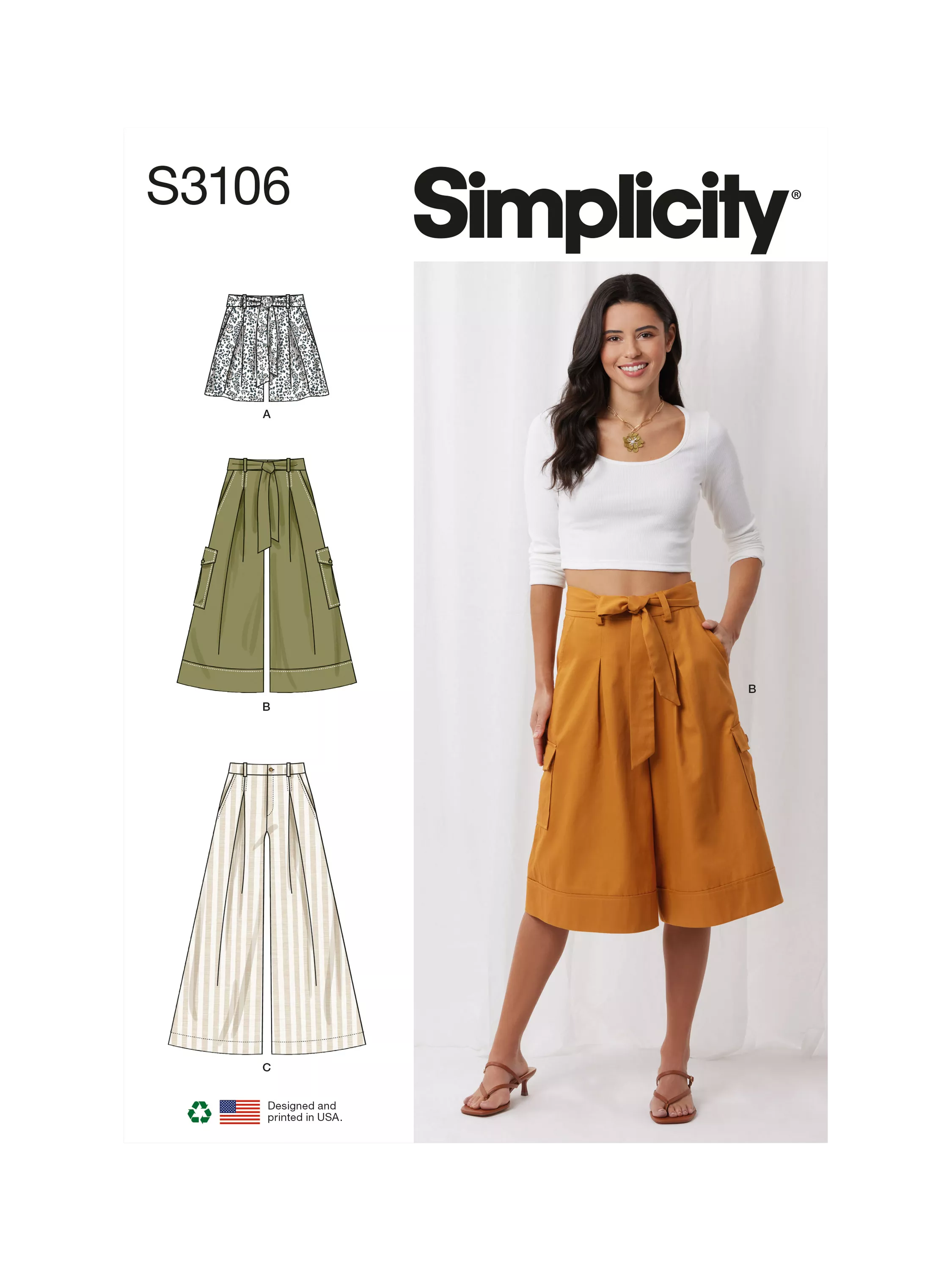 Simplicity sewing pattern Misses Shorts and Pants S3106, imported from the UK