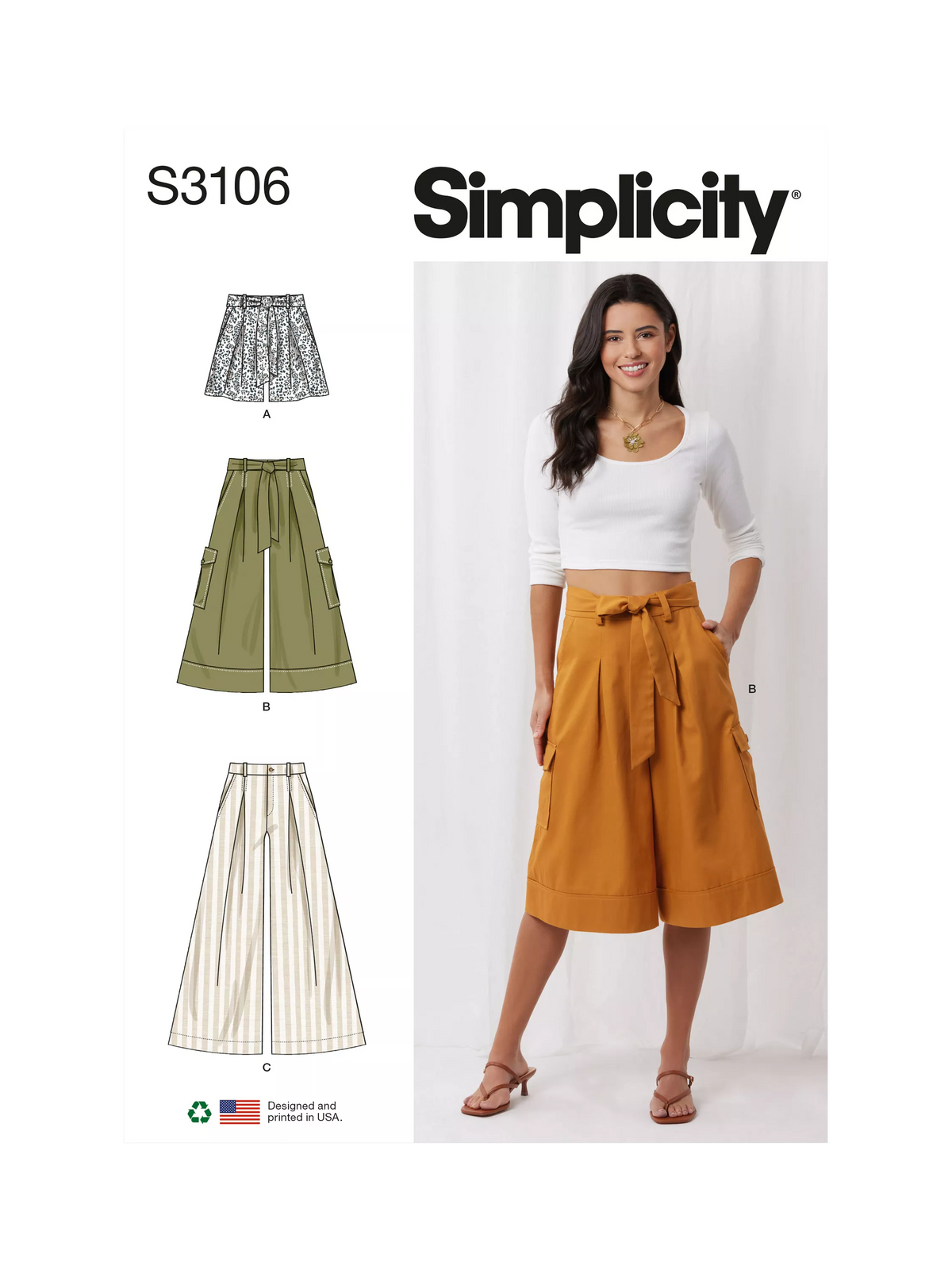 Simplicity sewing pattern Misses Shorts and Pants S3106, imported from the UK