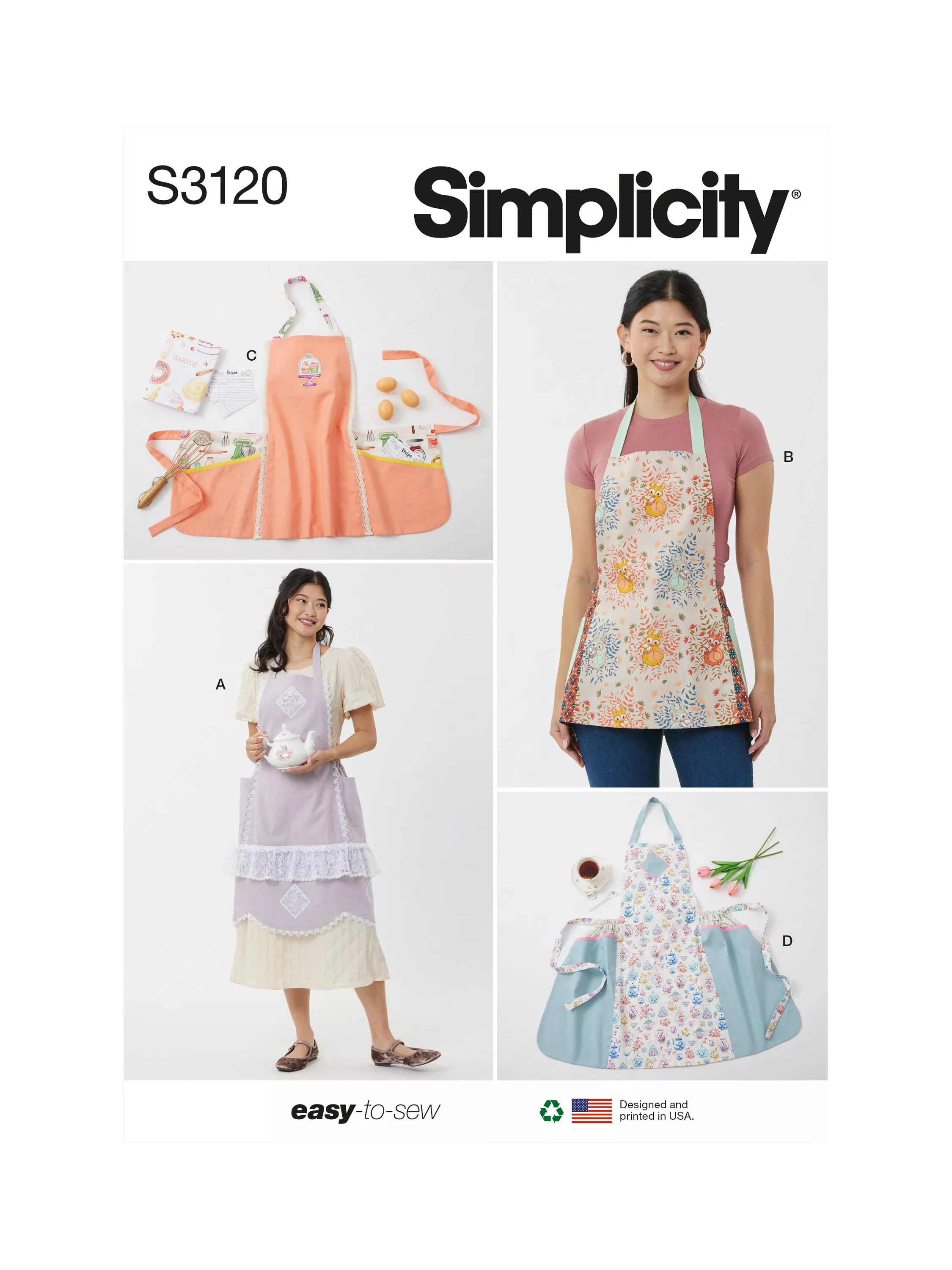 Simplicity apron sewing pattern S3120, UK version