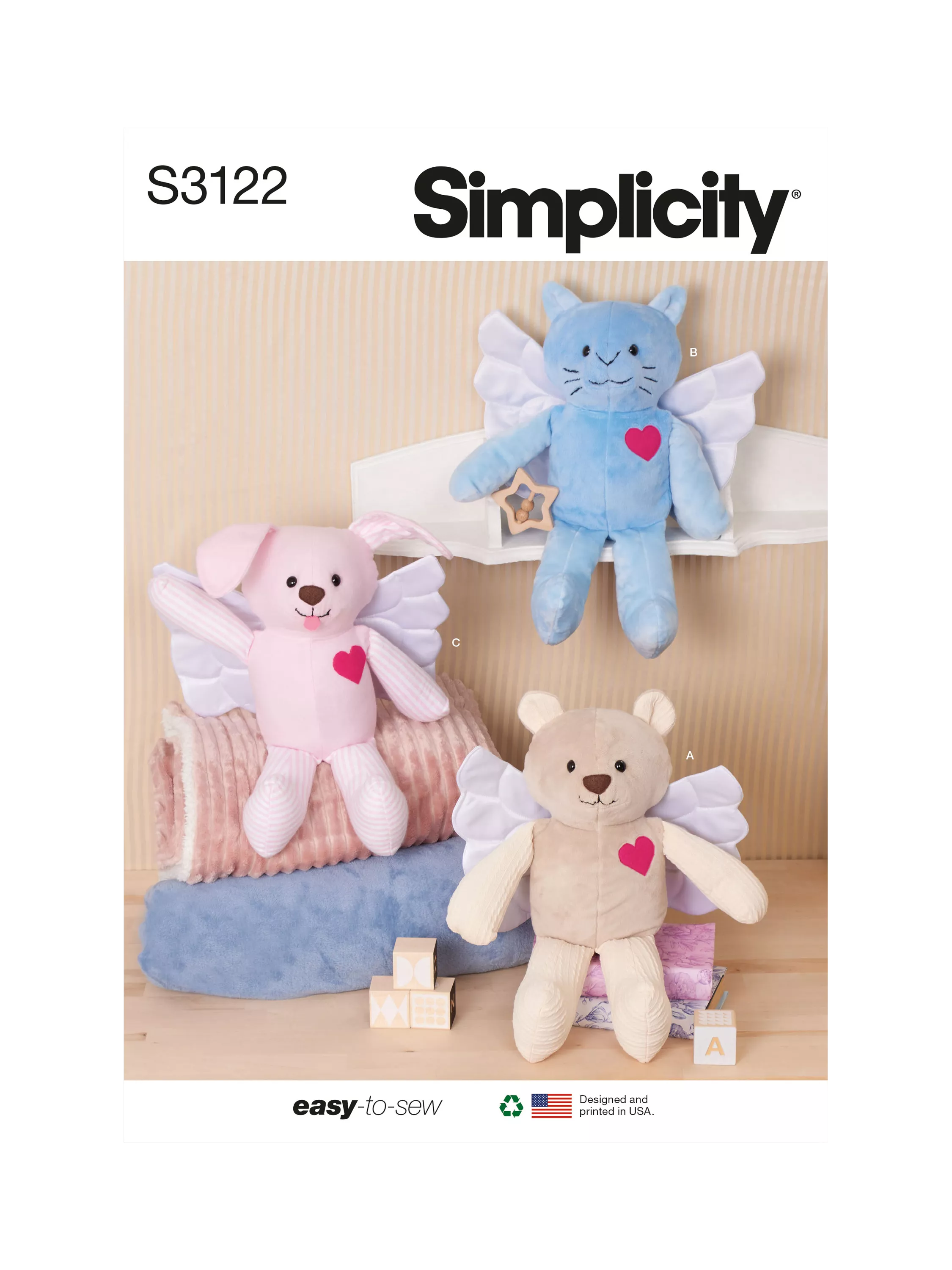 Simplicity Animal Angels plush toy sewing pattern 15-inch - British product