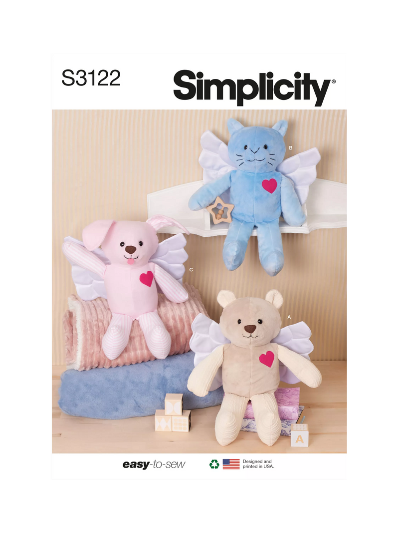 Simplicity Animal Angels plush toy sewing pattern 15-inch - British product
