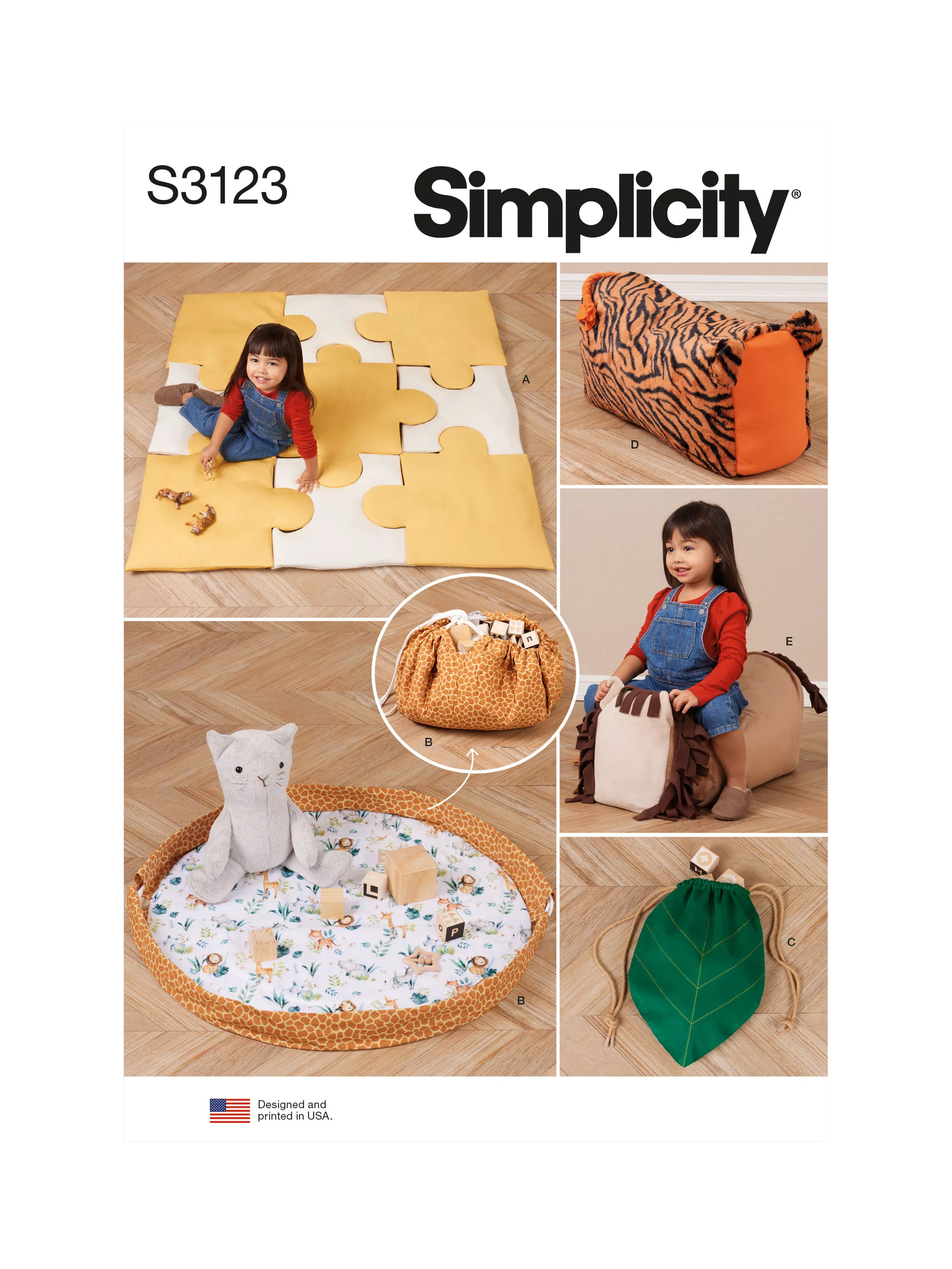 Simplicity sewing pattern S3123 for playroom accessories, UK version