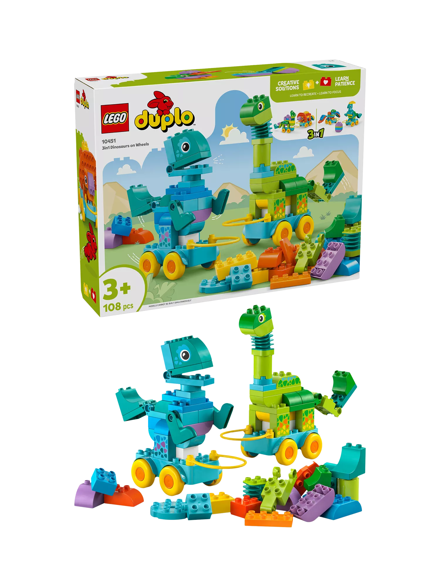 LEGO DUPLO 3-in-1 dinosaurs on wheels 108 pieces - British product