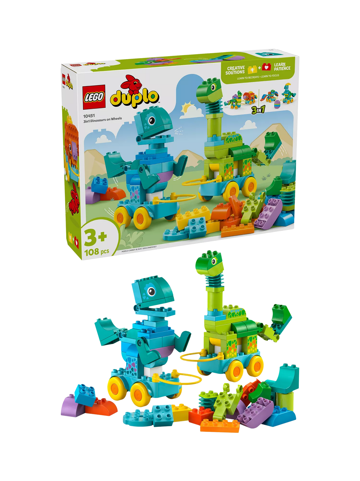 LEGO DUPLO 3-in-1 dinosaurs on wheels 108 pieces - British product