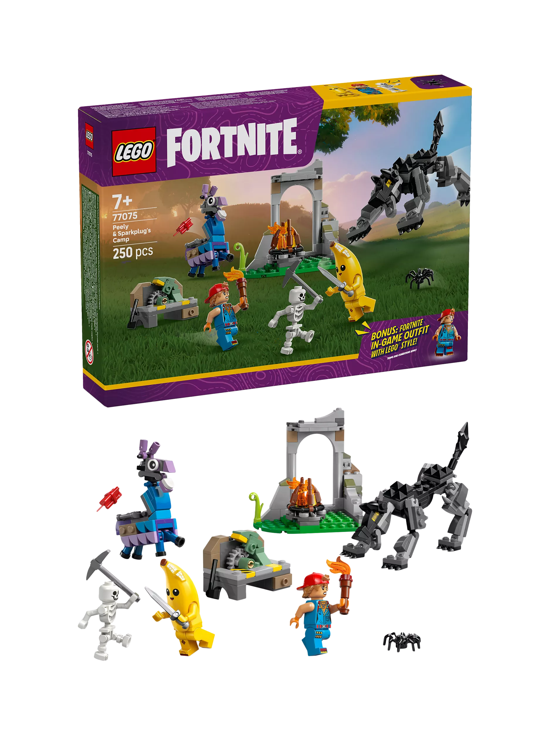 LEGO Fortnite Peely & Sparkplug's Camp building set - British product