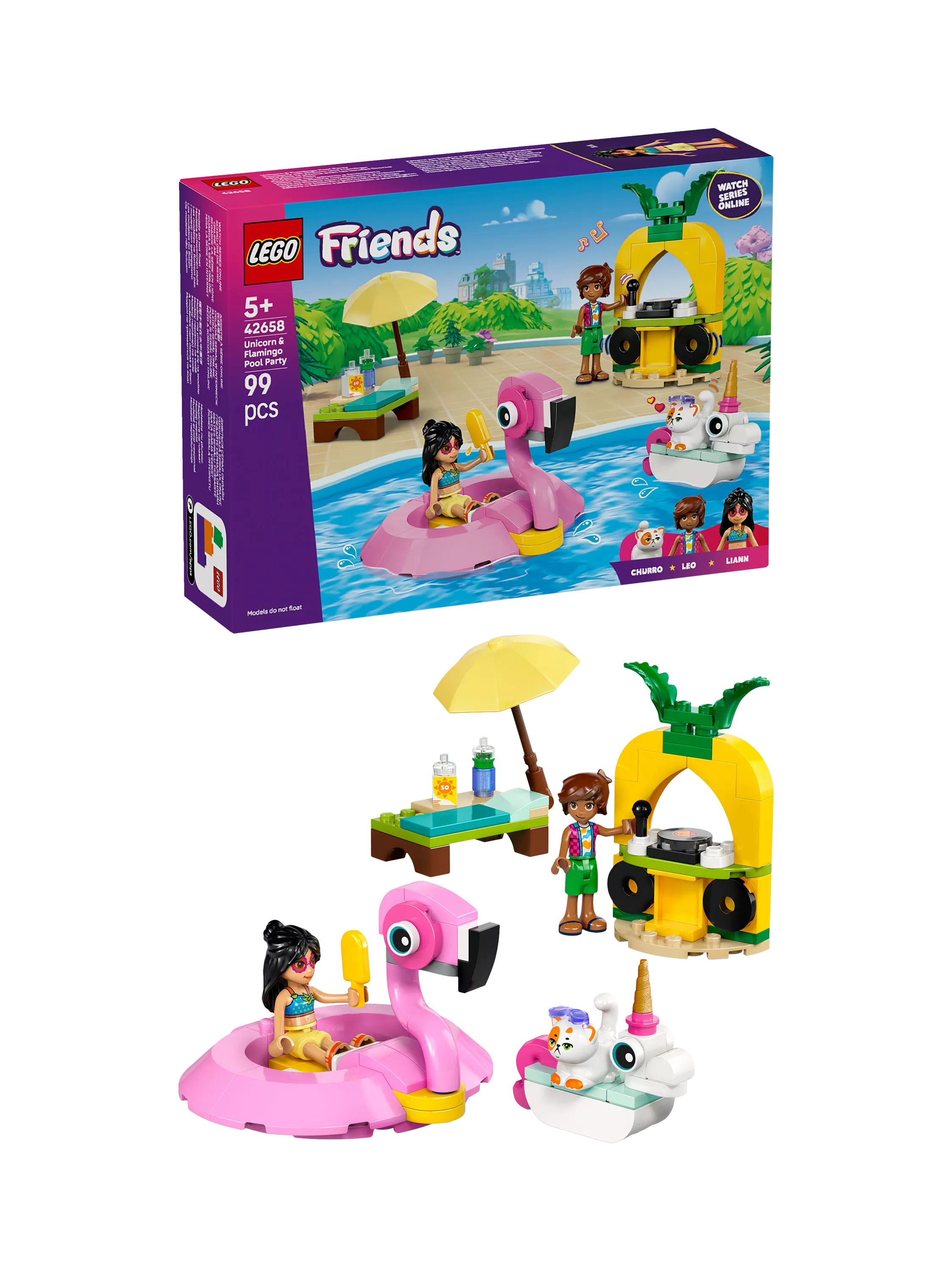 LEGO Friends Unicorn & Flamingo Pool Party building set, UK version