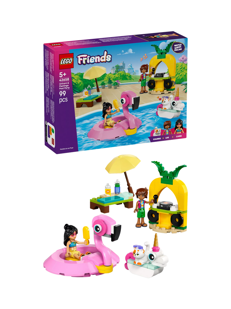 LEGO Friends Unicorn & Flamingo Pool Party building set, UK version