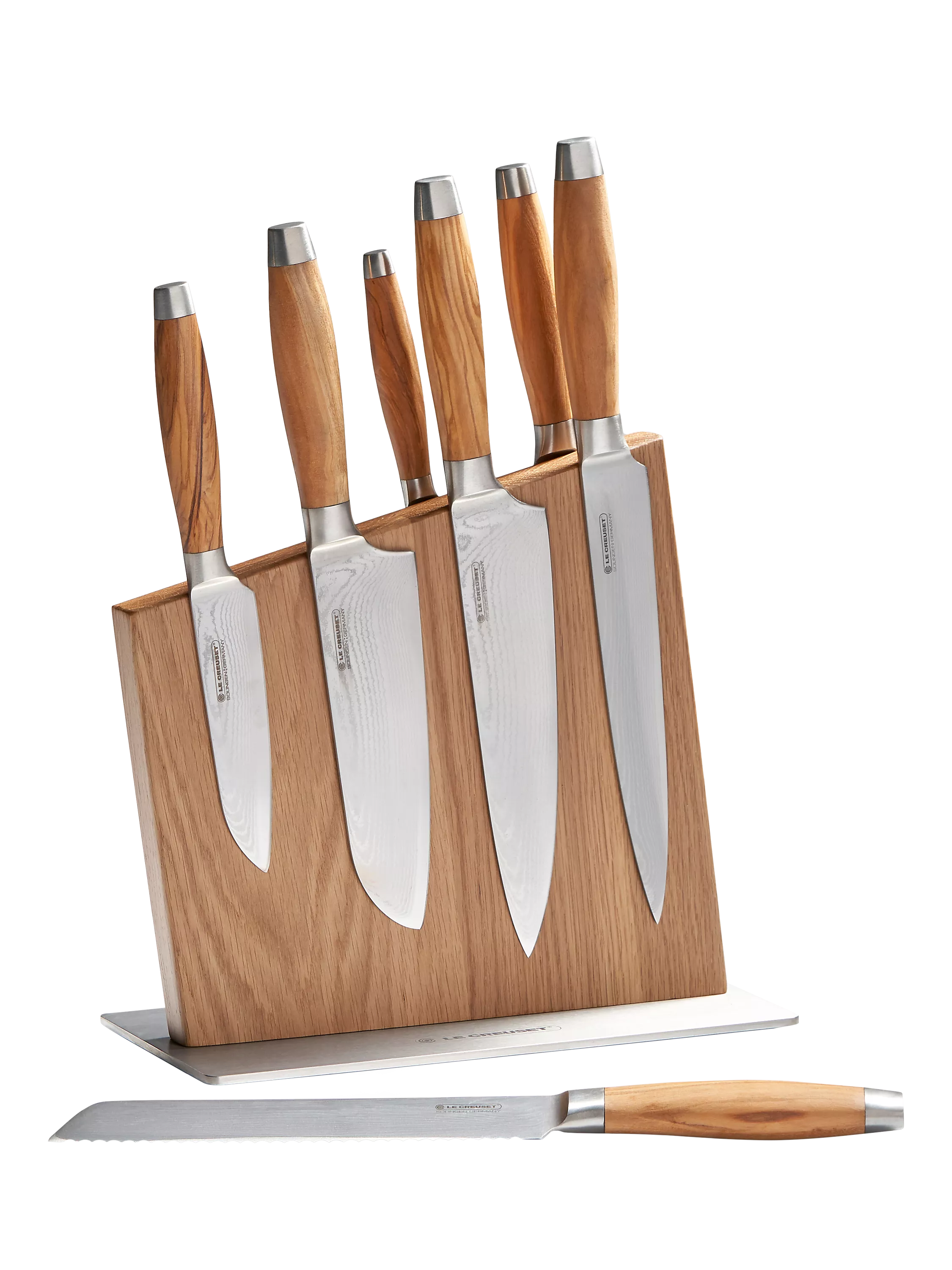 Le Creuset magnetic oak wood knife block (British brand)