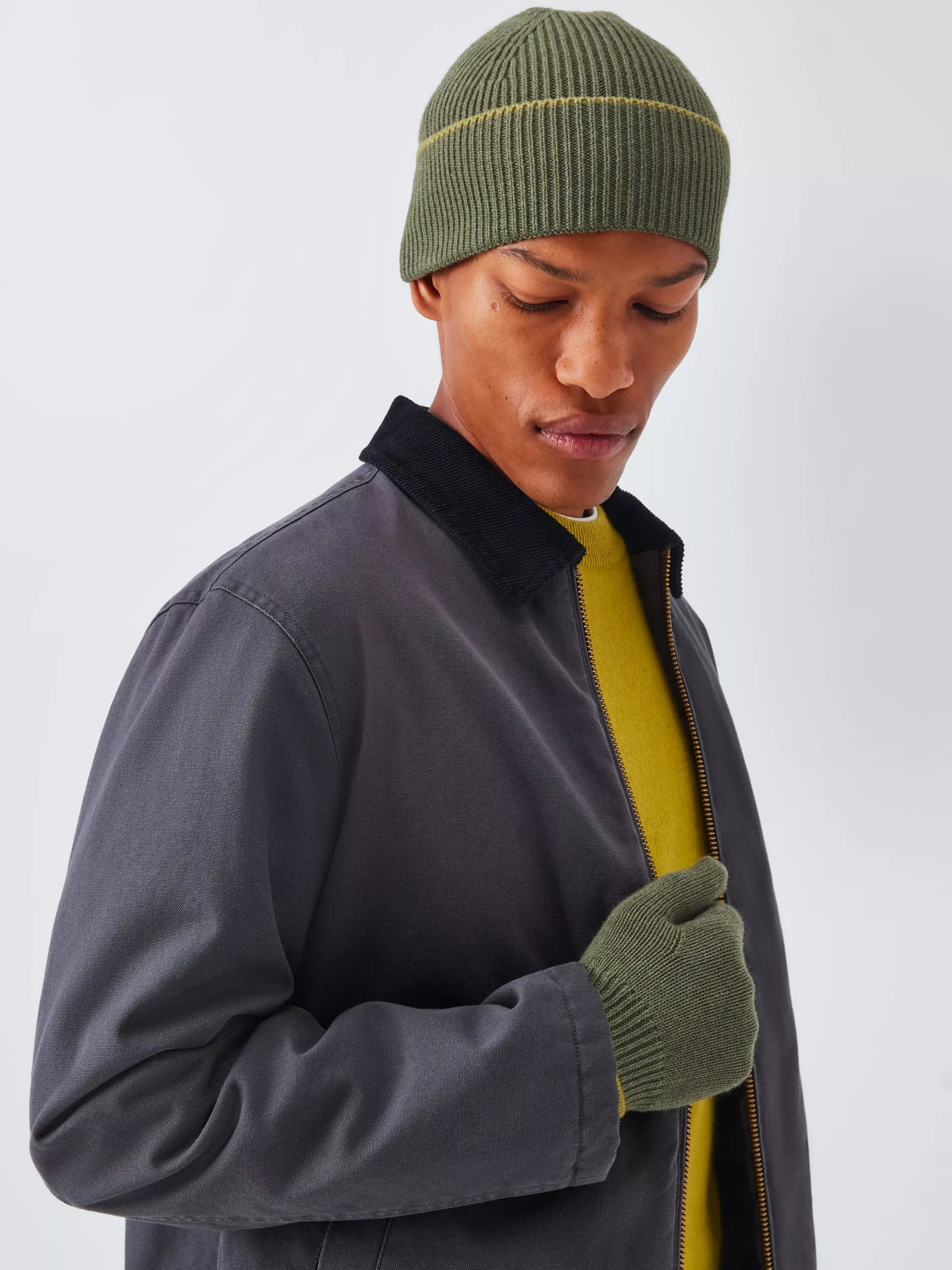 John Lewis beanie hat and gloves set in khaki multi - British product