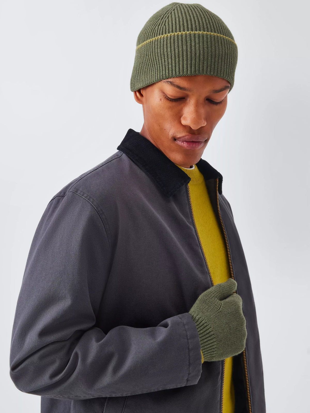 John Lewis beanie hat and gloves set in khaki multi - British product