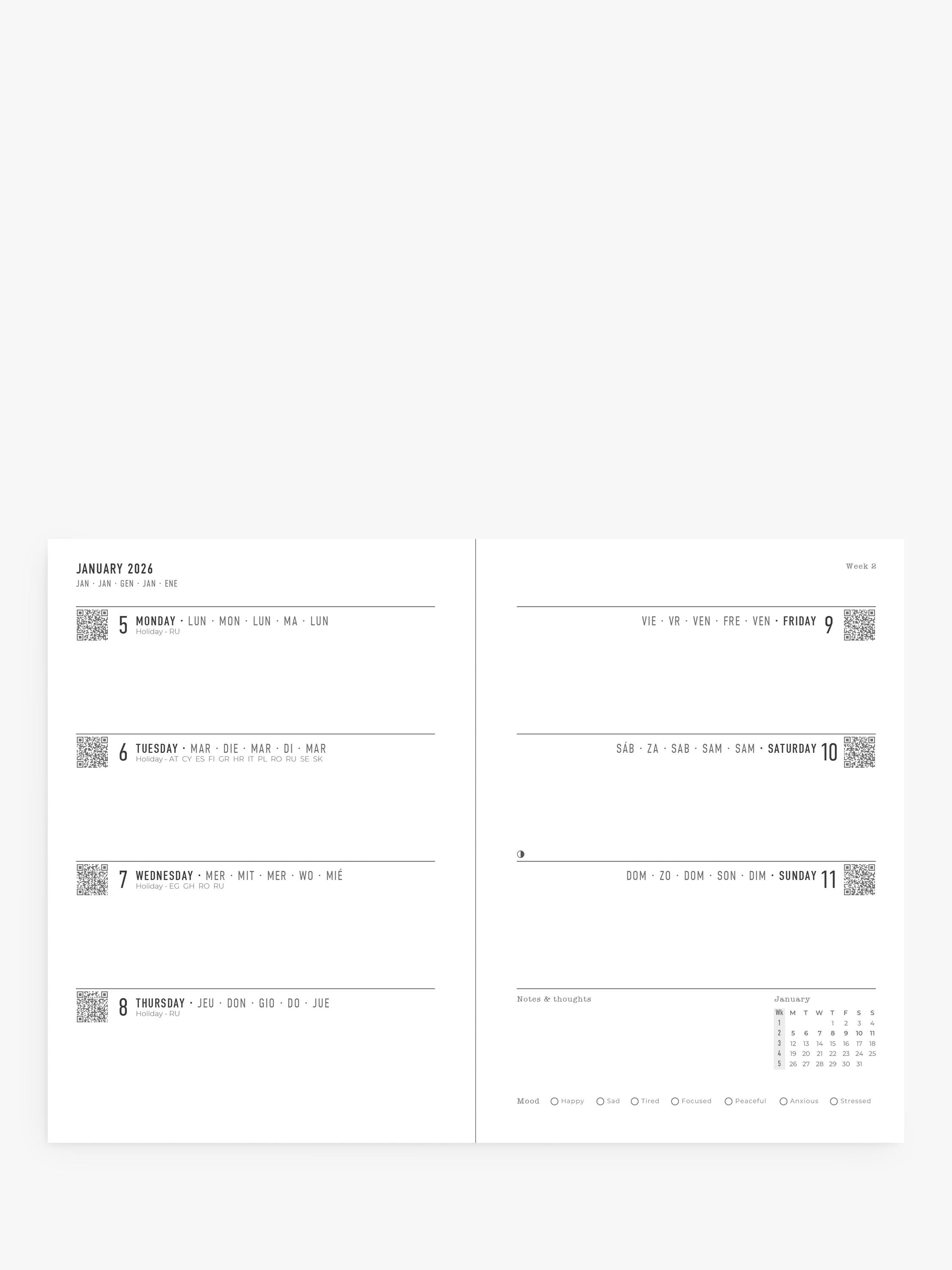 Letts A6 Conscious week to view 2026 diary in slate, UK version
