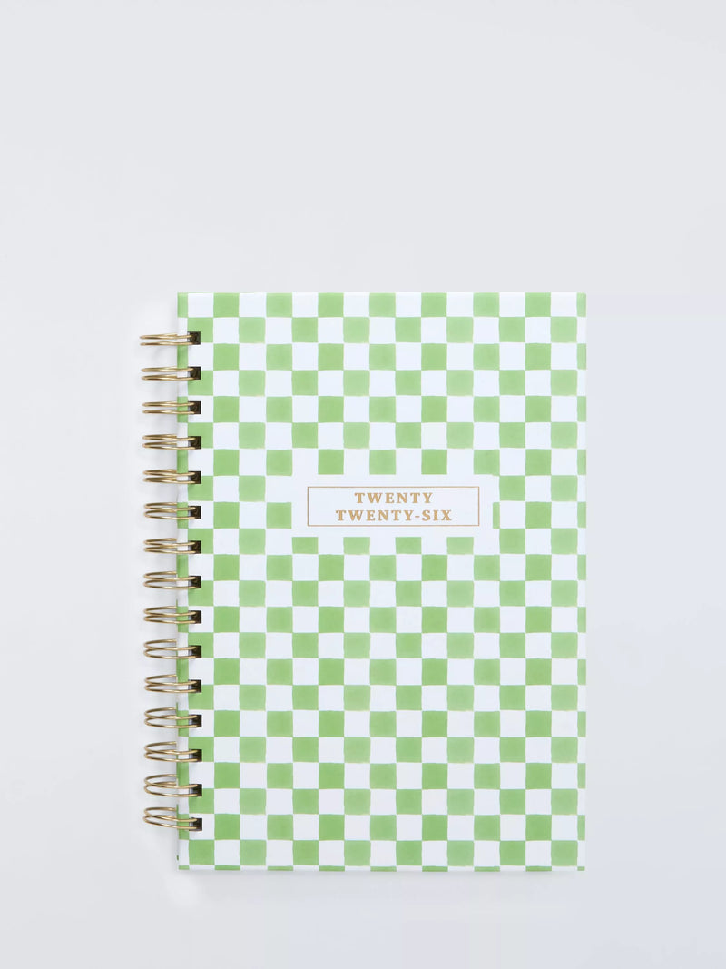 John Lewis A5 week to view 2026 diary green check (British brand)