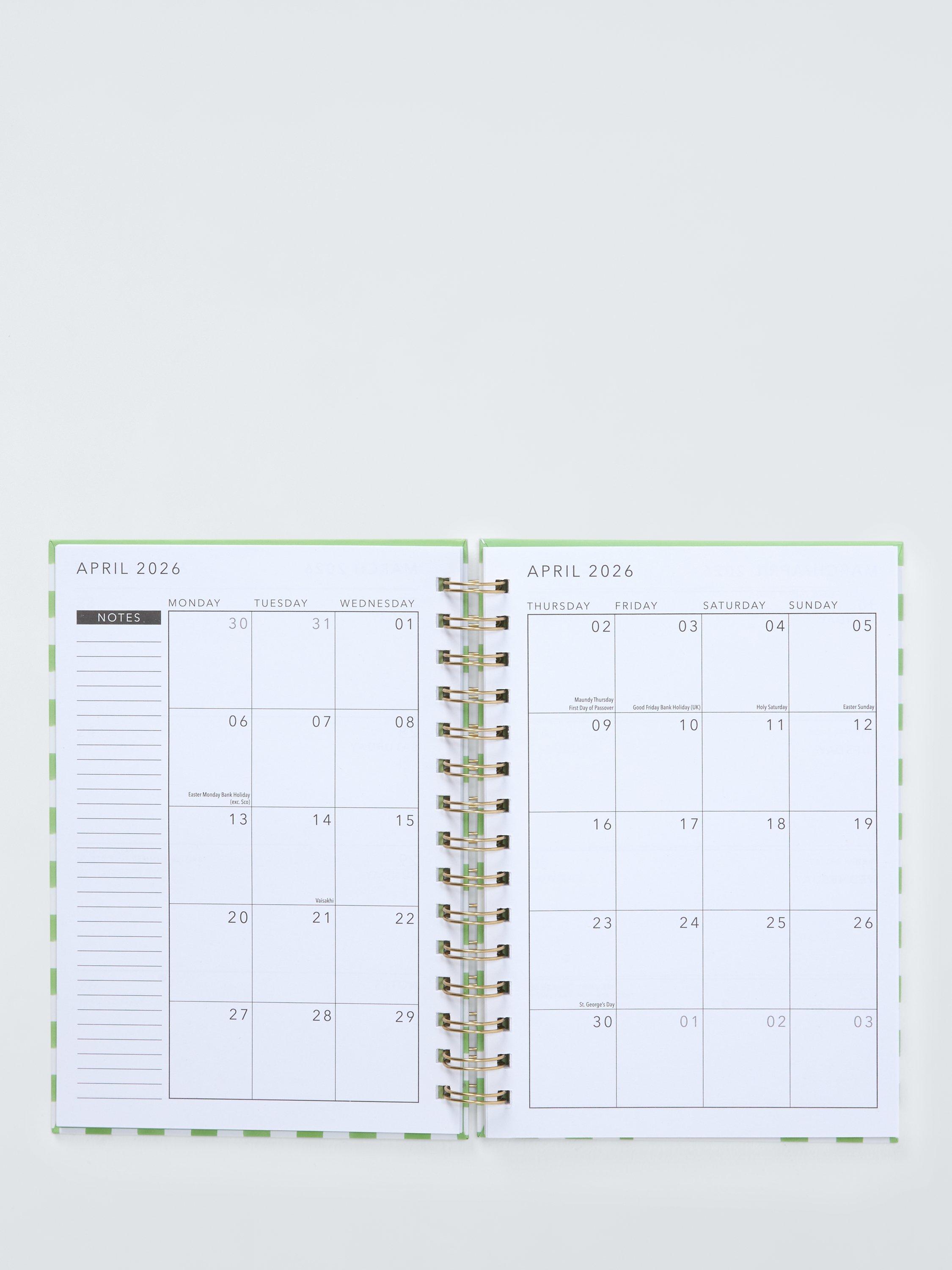John Lewis A5 week to view 2026 diary green check (British brand)