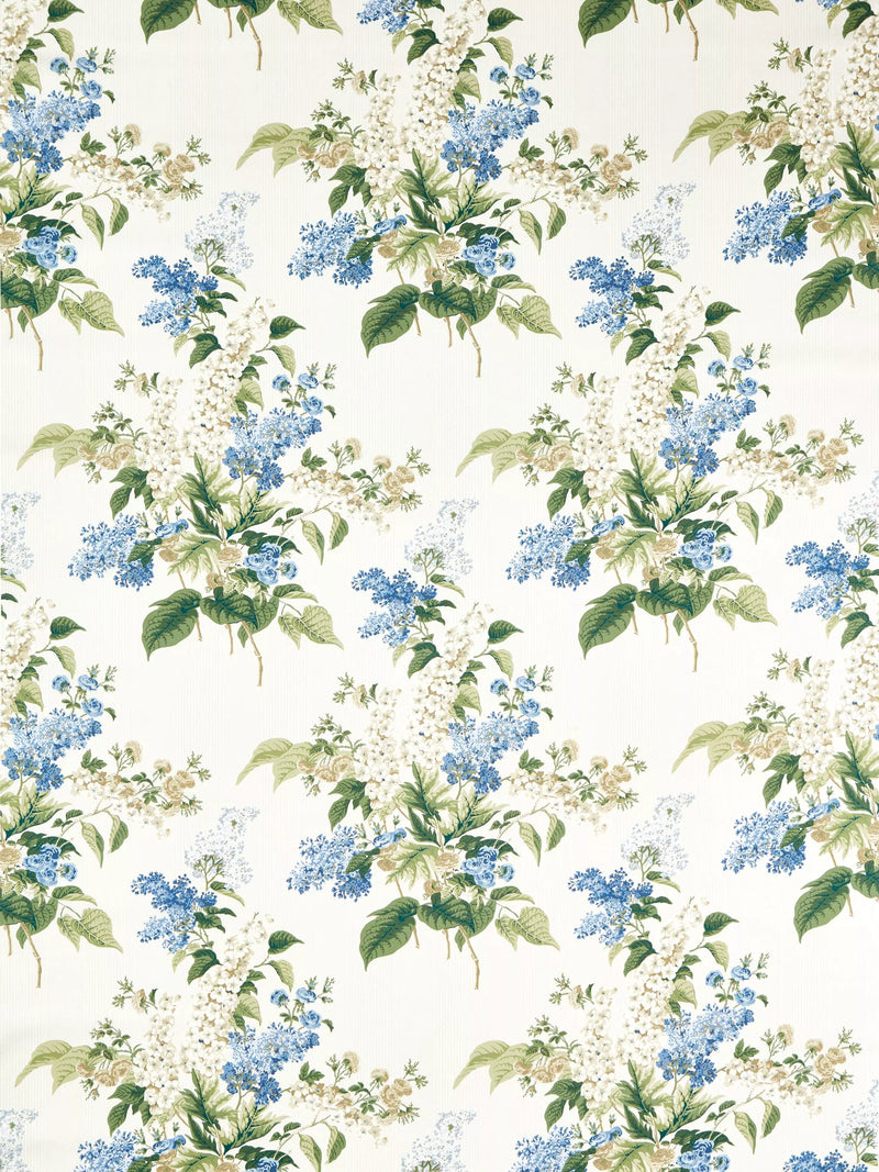 Sanderson Delphinium & Lilac floral furnishing fabric, imported from the UK