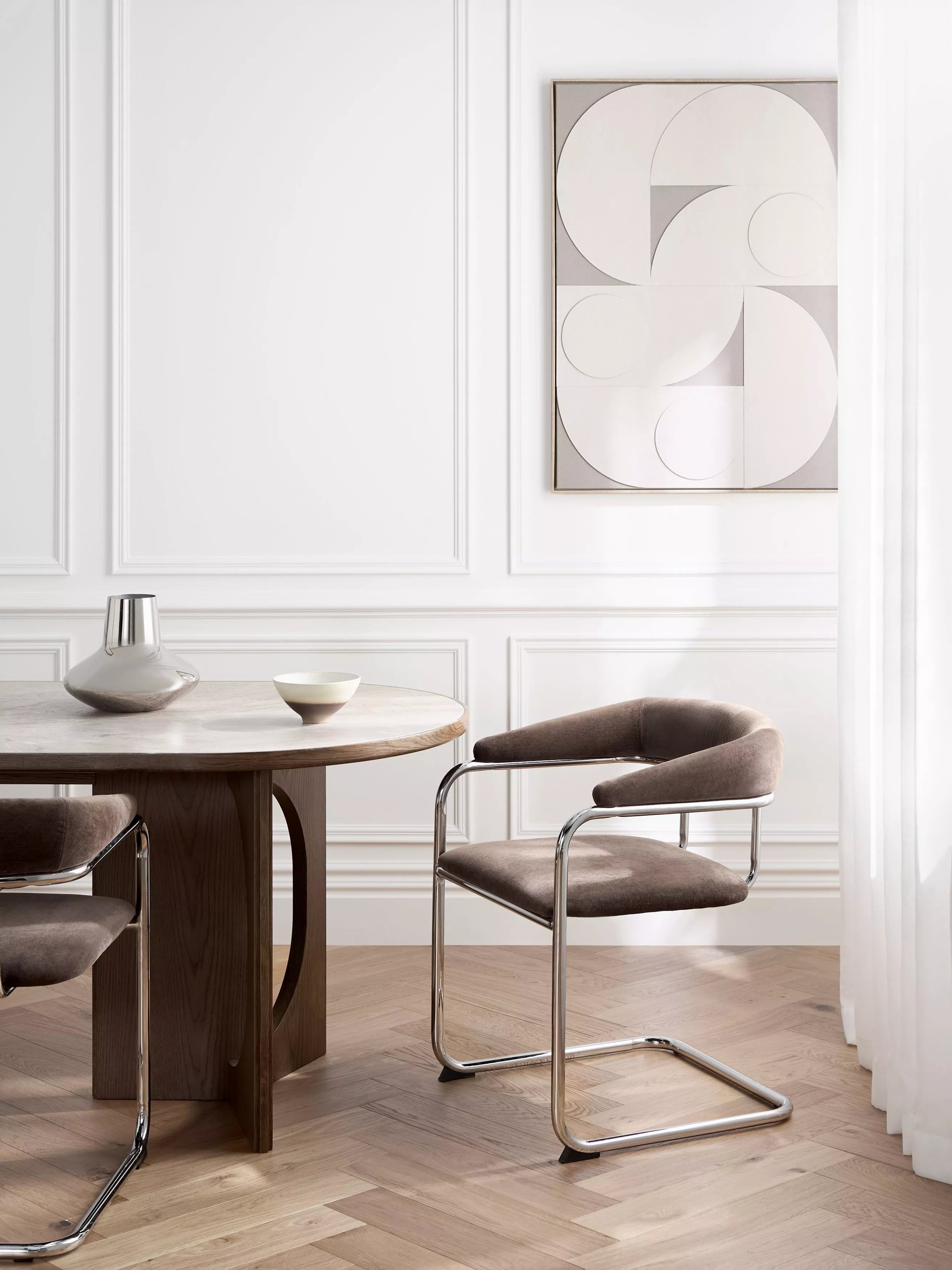 John Lewis Curve armchair pair chrome chenille, UK version