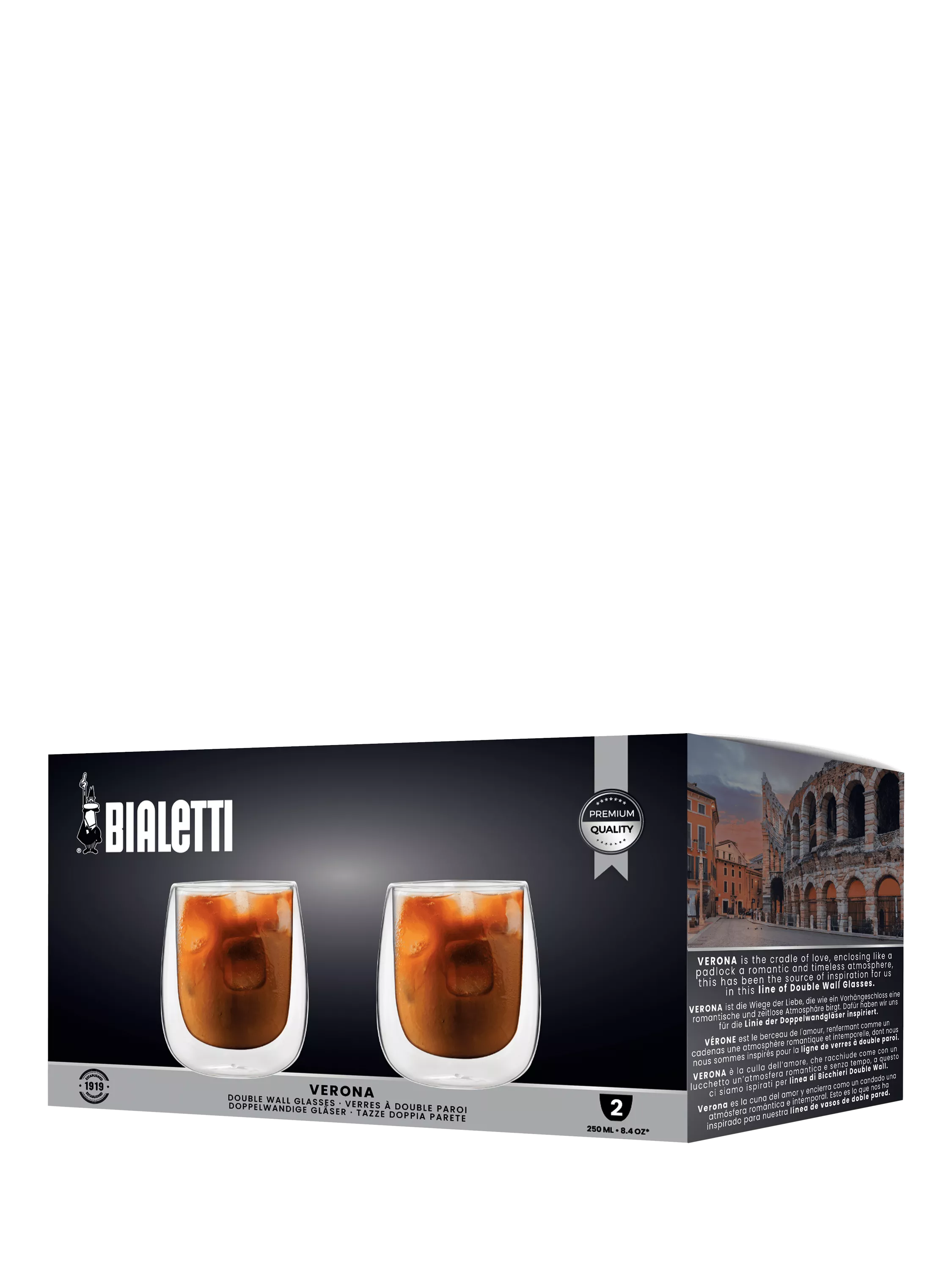 Bialetti Verona double walled coffee glasses set of 2 250ml clear, imported from the UK