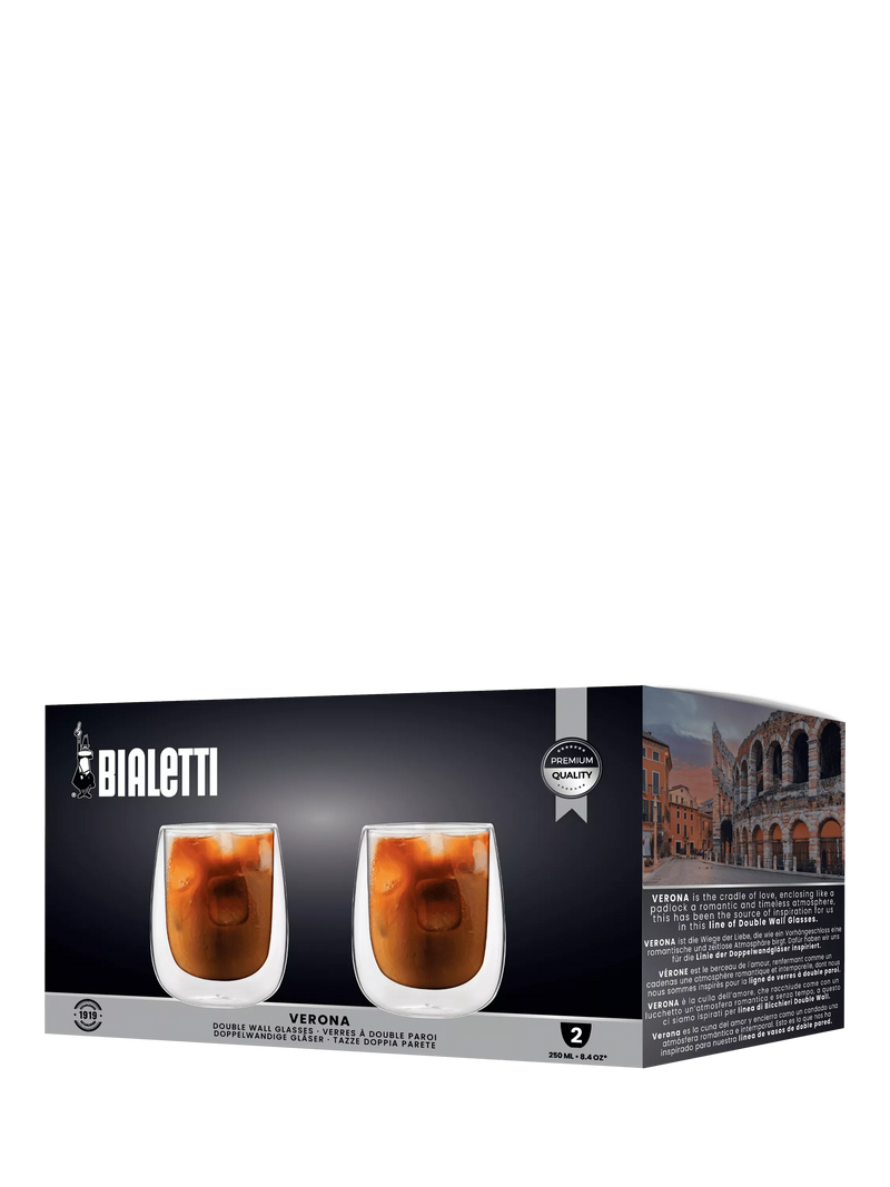 Bialetti Verona double walled coffee glasses set of 2 250ml clear, imported from the UK