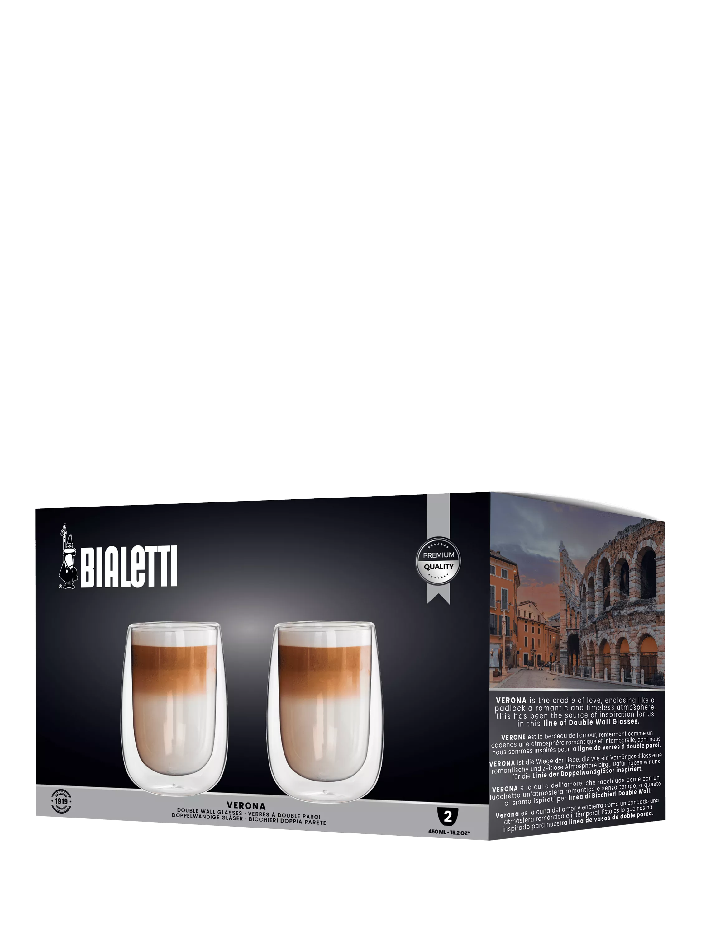 Bialetti Verona double walled coffee glasses set of 2 450ml, imported from the UK