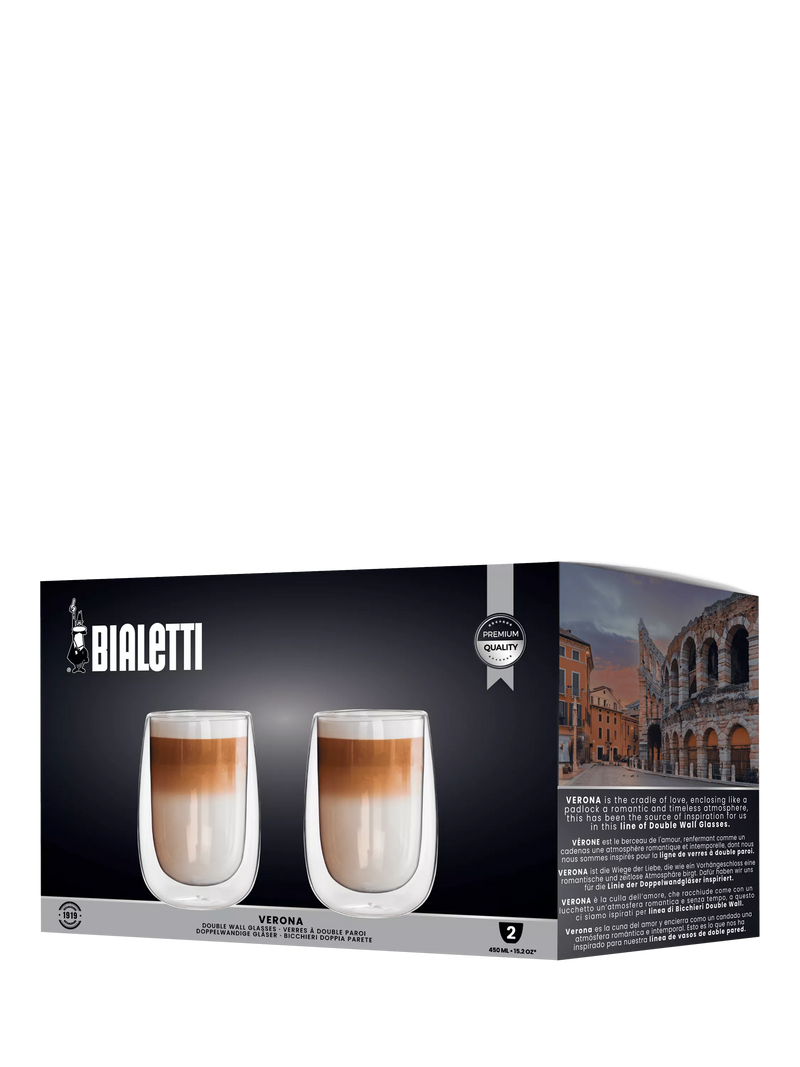 Bialetti Verona double walled coffee glasses set of 2 450ml, imported from the UK