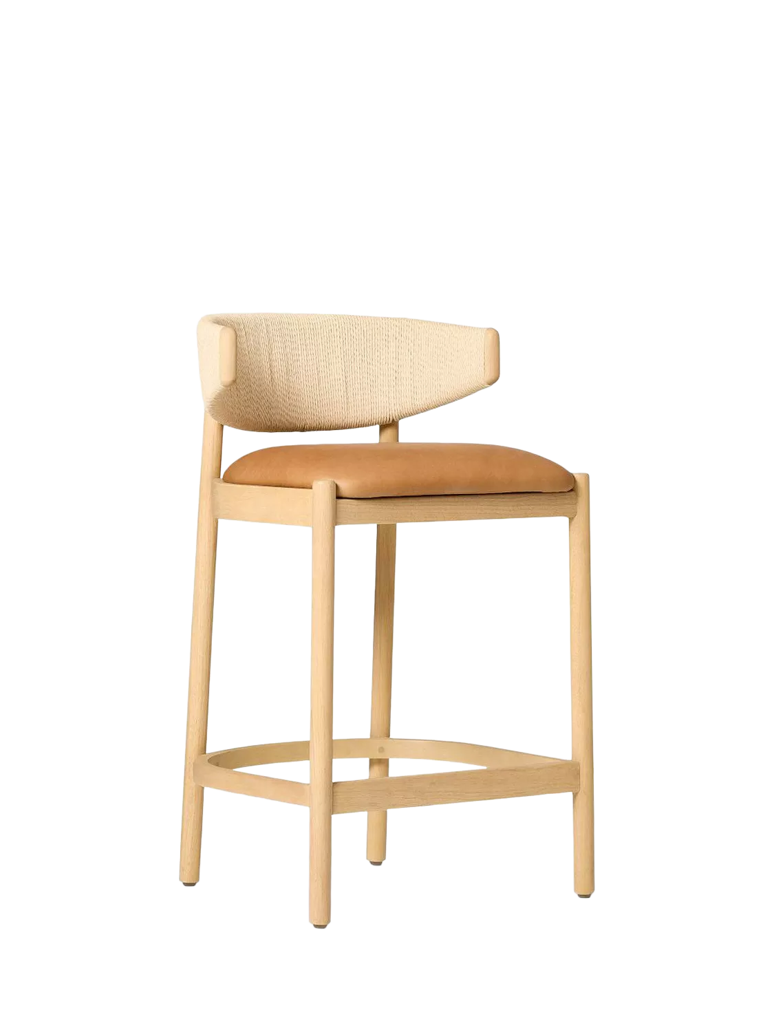 West Elm Ezra Counter Stool Sesame seagrass and leather - British product