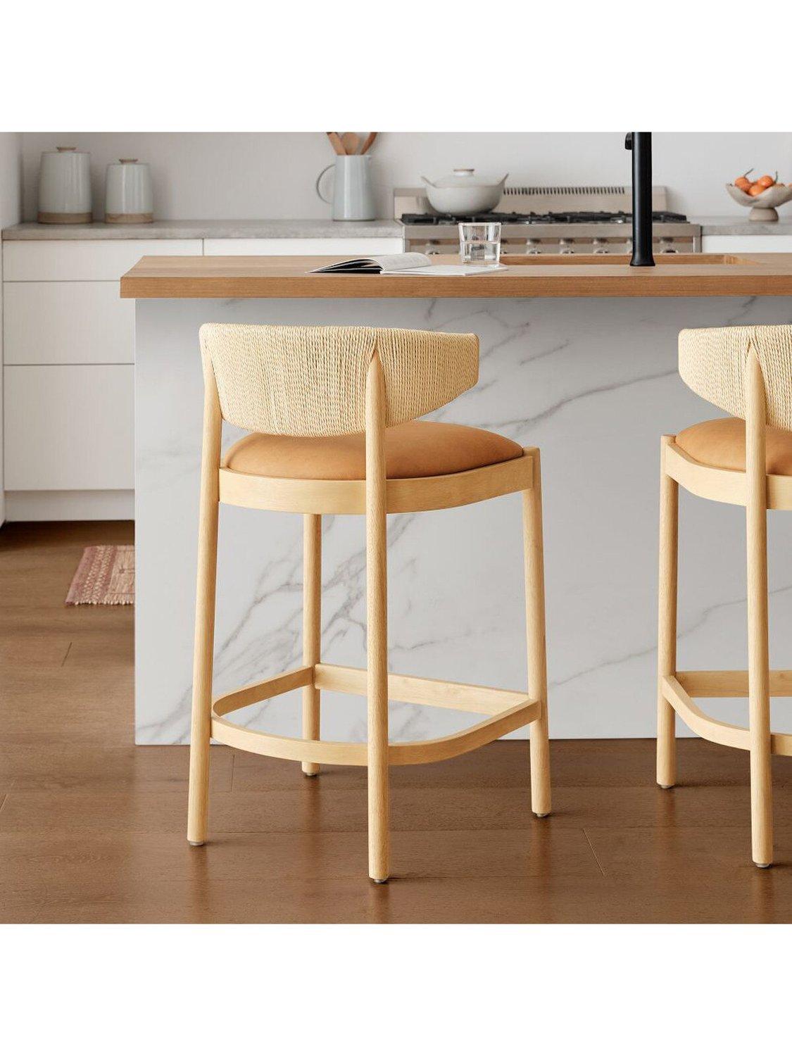 West Elm Ezra Counter Stool Sesame seagrass and leather - British product