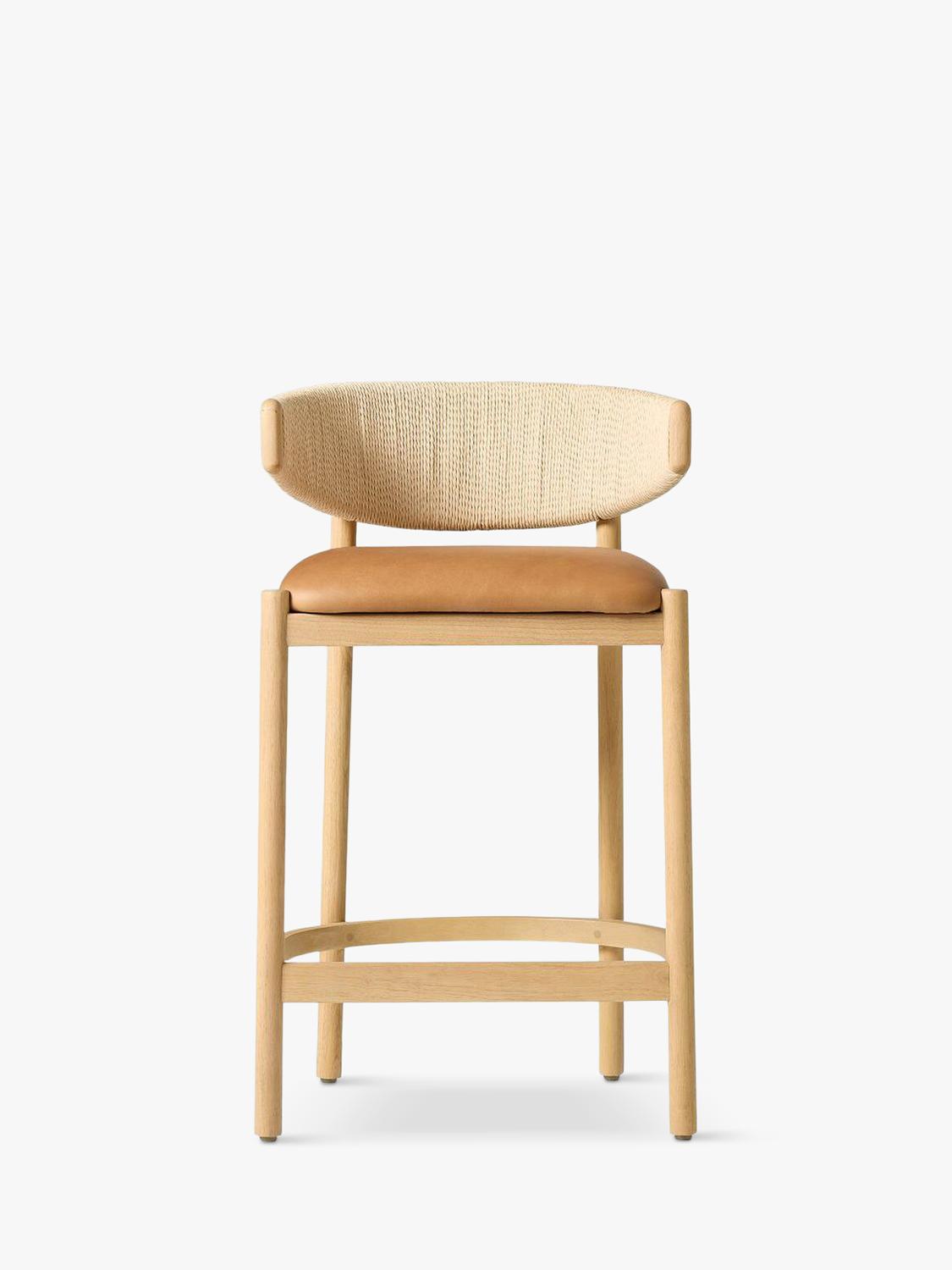 West Elm Ezra Counter Stool Sesame seagrass and leather - British product