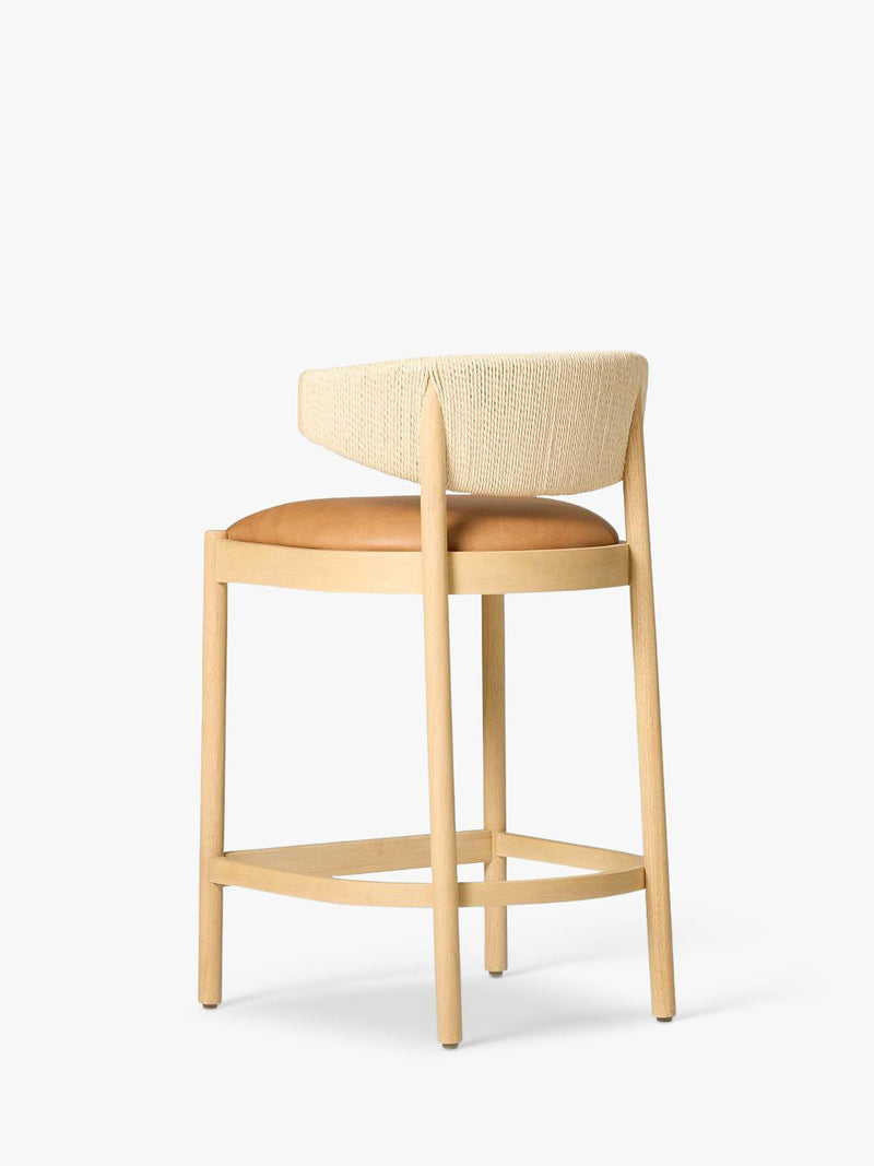 West Elm Ezra Counter Stool Sesame seagrass and leather - British product