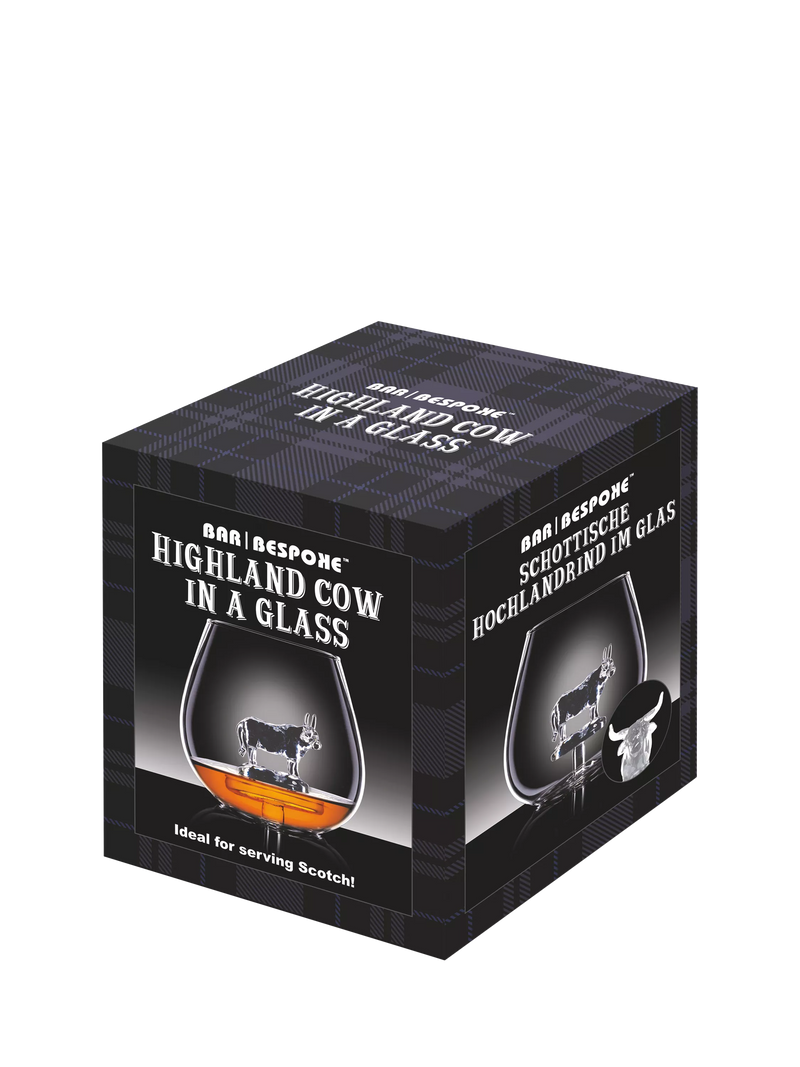 Bar Bespoke highland cow glass 500ml tumbler, imported from the UK
