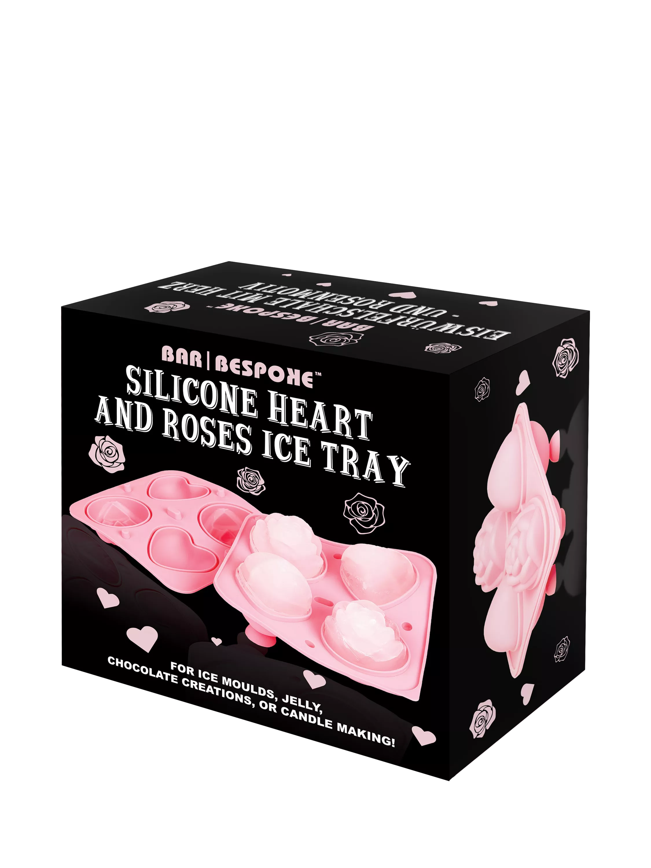 Bar Bespoke heart rose ice tray 4-cube pink, imported from the UK