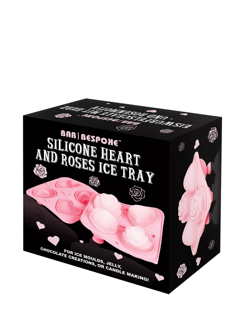 Bar Bespoke heart rose ice tray 4-cube pink, imported from the UK