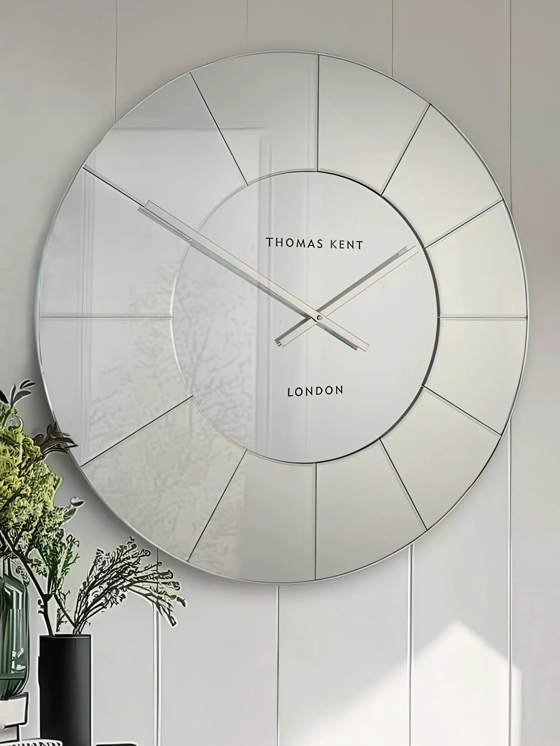 Thomas Kent Mirrored Wall Clock Silver Mirror 80cm (British brand)