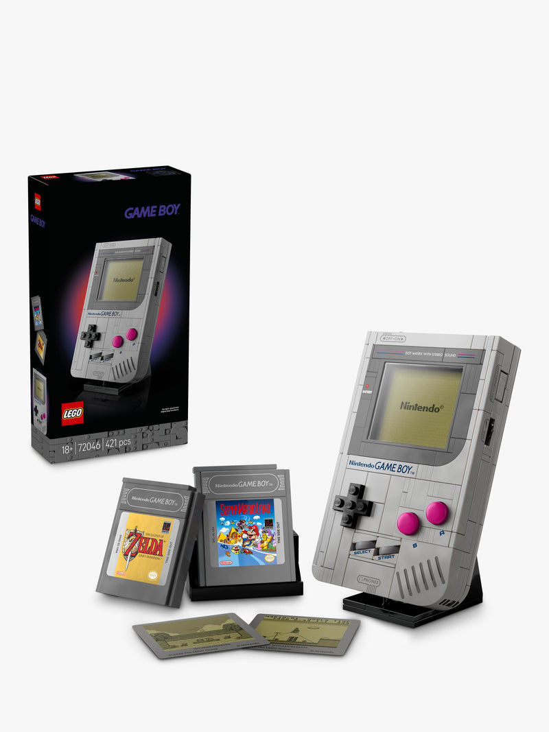 LEGO Game Boy replica building set with interchangeable game paks and display stand, UK version