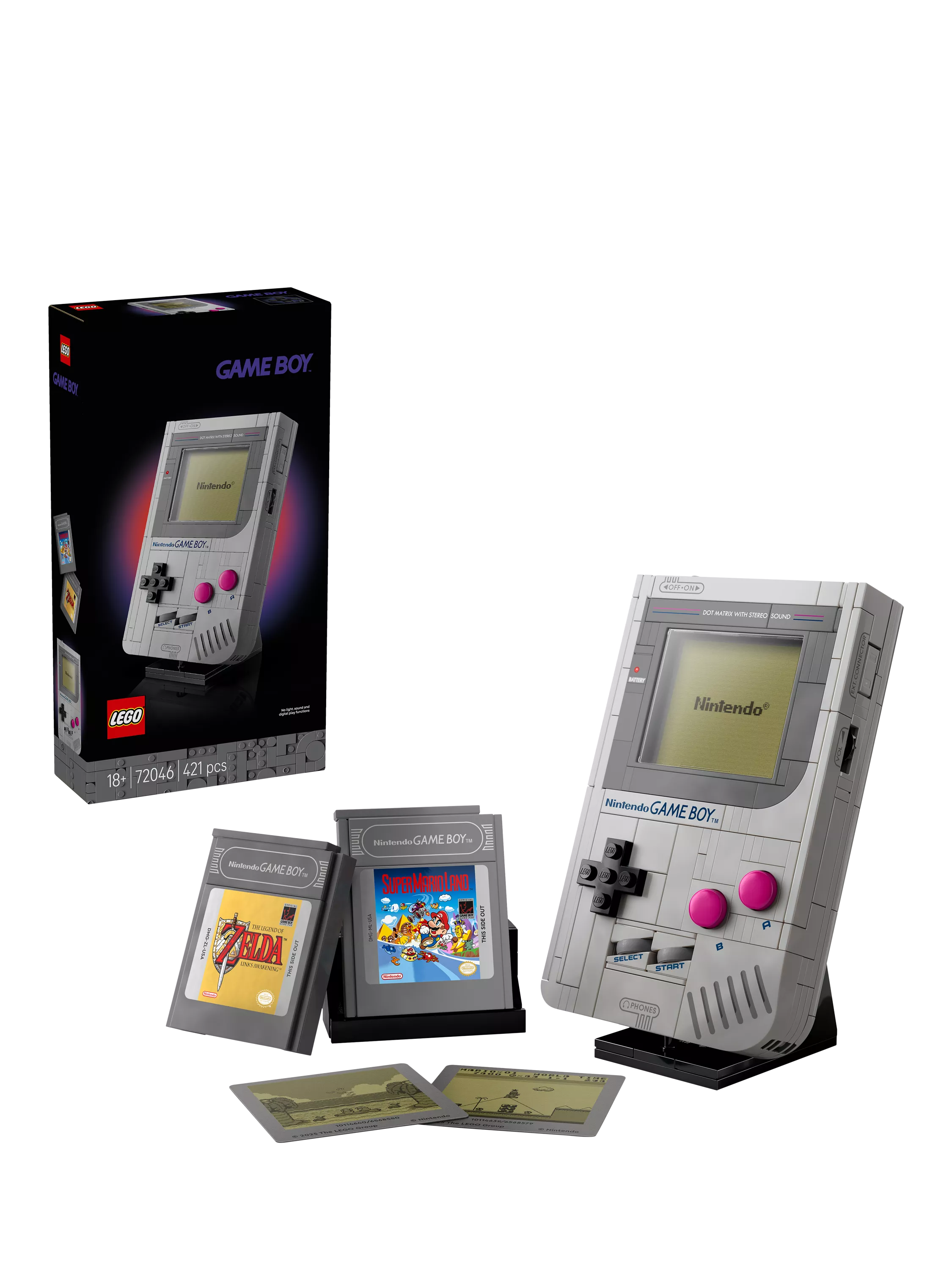 LEGO Game Boy replica building set with interchangeable game paks and display stand, UK version