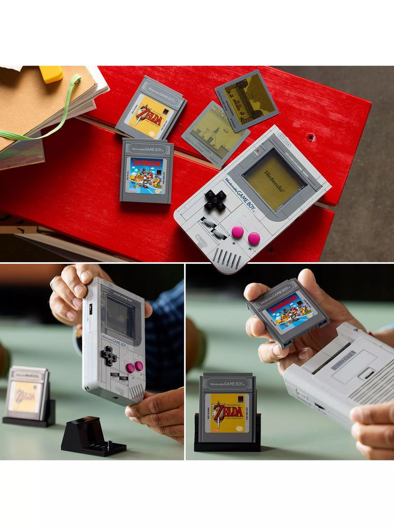 LEGO Game Boy replica building set with interchangeable game paks and display stand, UK version