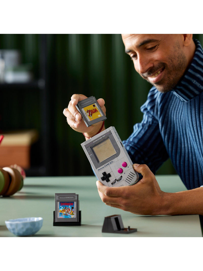 LEGO Game Boy replica building set with interchangeable game paks and display stand, UK version