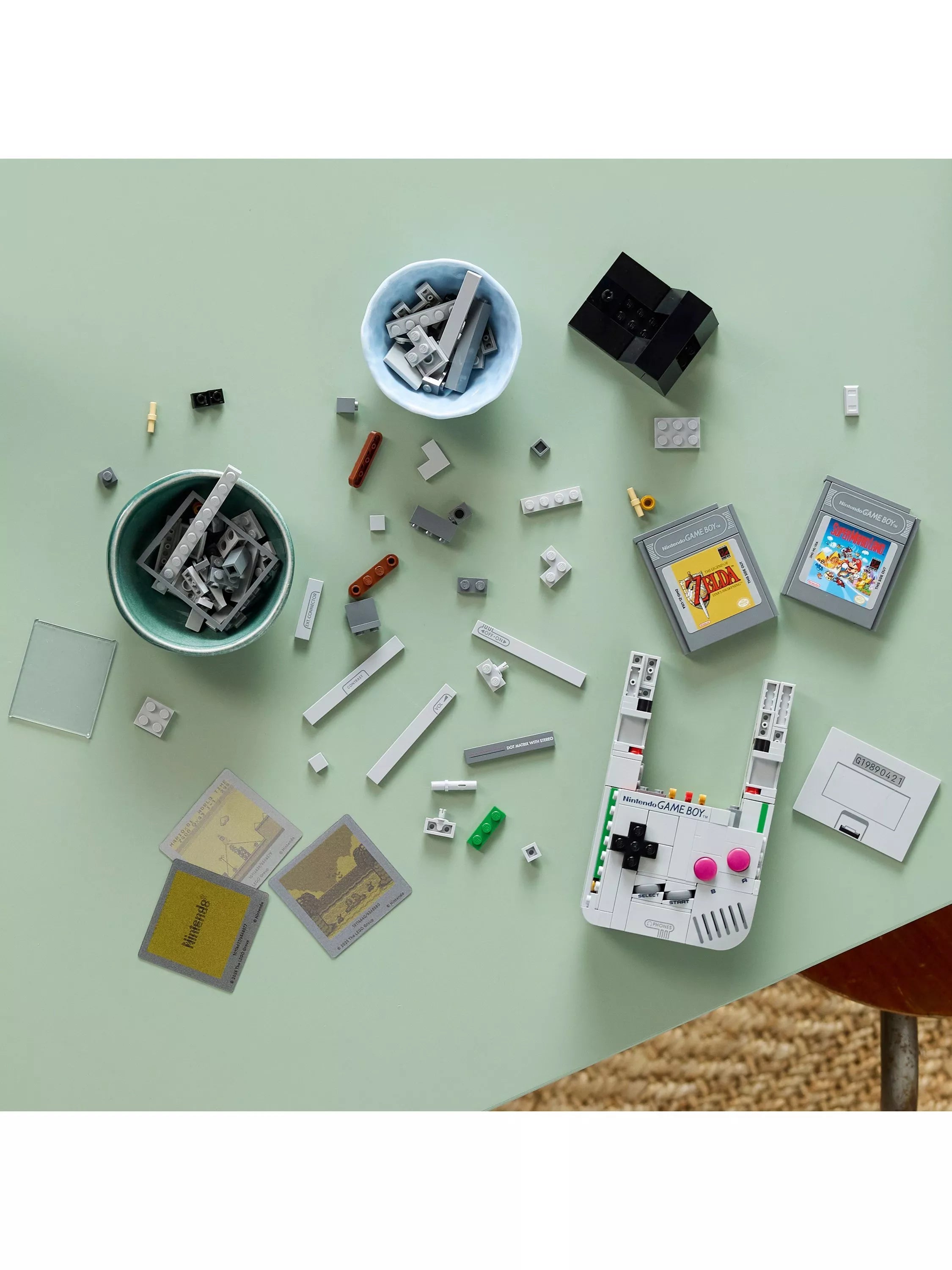 LEGO Game Boy replica building set with interchangeable game paks and display stand, UK version